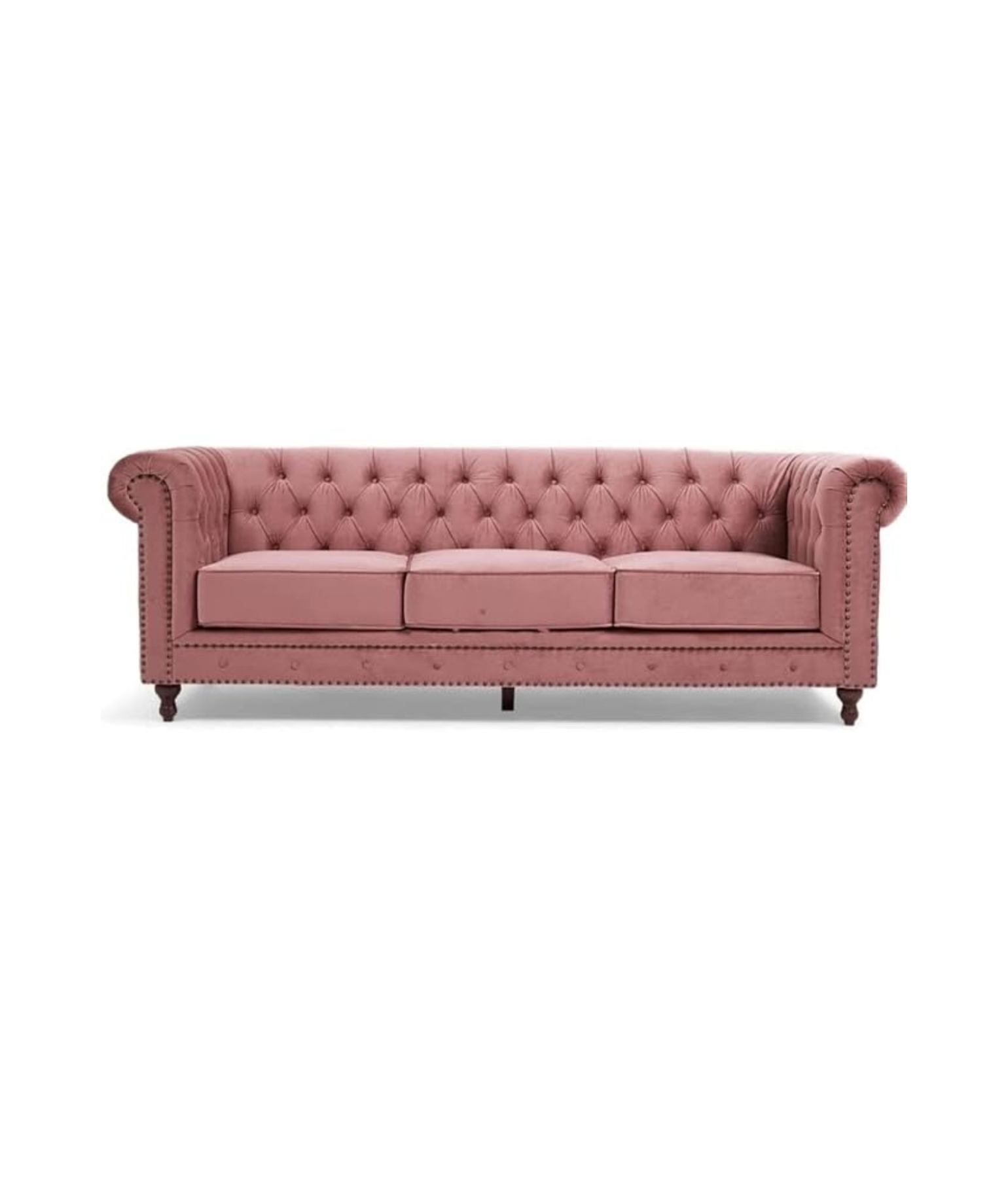 Modern & Classic Luxurious 3 Person seat Fabric & Velvet Tufted Chesterfield Luxury Sofa (Rose Pink).