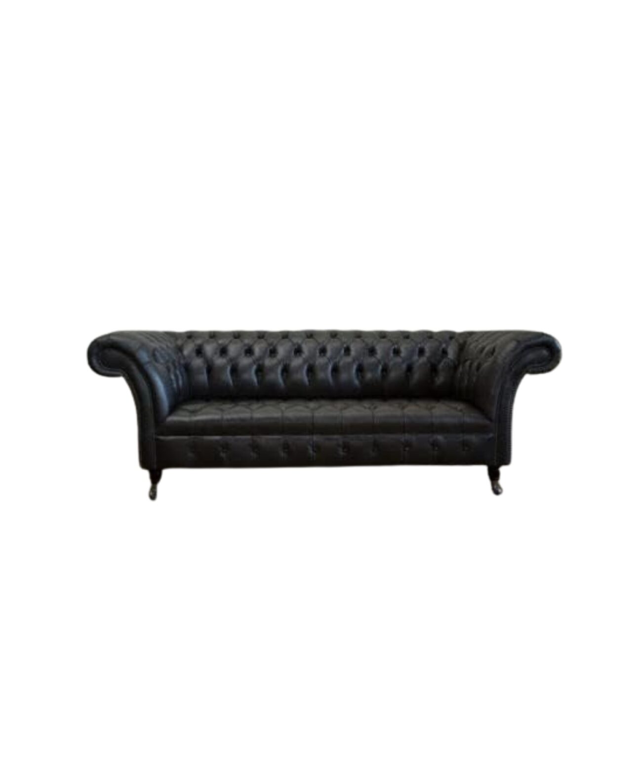 Modern and Traditional 3 Seater Sofa Comfort Valvet & Fabric Chesterfield Sofa (Blackk)