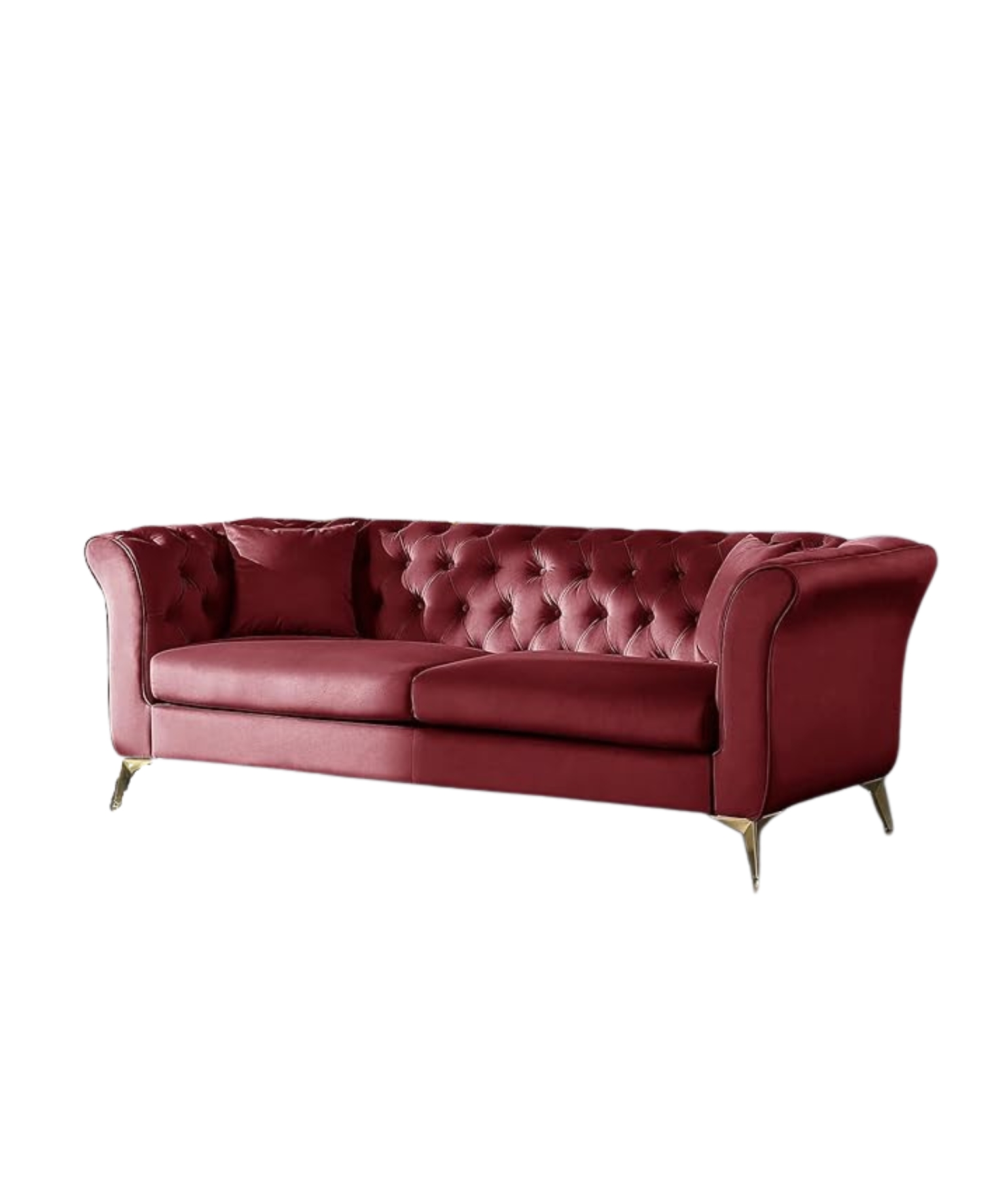 Modern Velvet Couch 3 -Seater Chesterfield Sleeper Sofa (Pink)