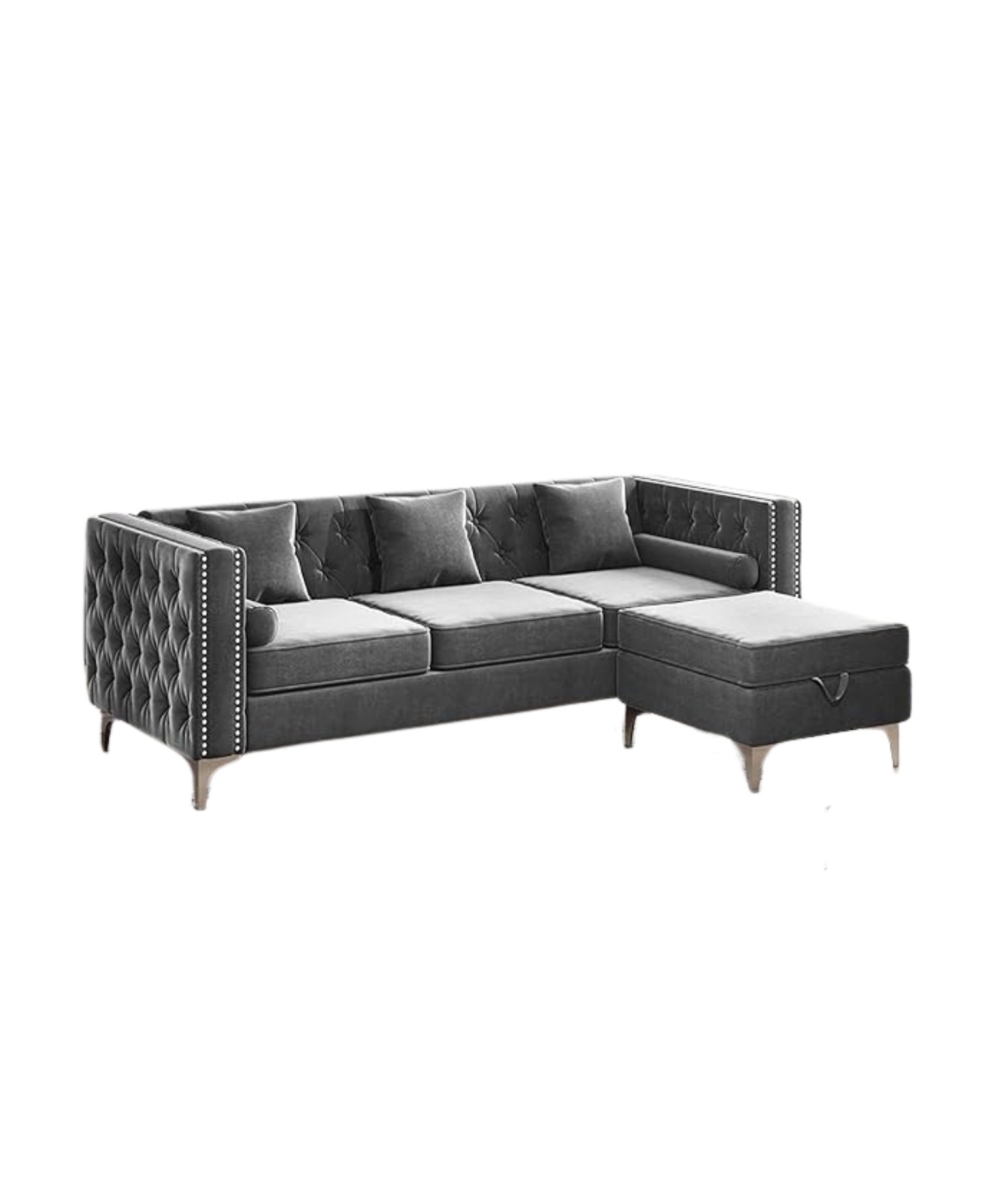 Wooden 3 Seater Chesterfield Sofa (Greyy)