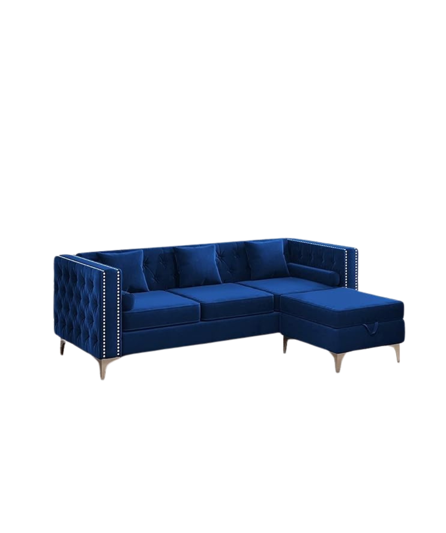 Wooden 3 Seater Chesterfield Sofa (Blue)