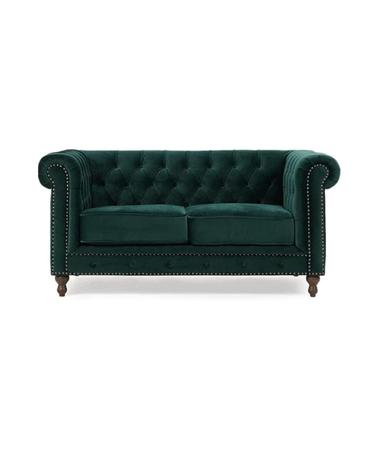 Elegant and Traditional 2 Seater Velvet Chesterfield Sofa Set (Green)