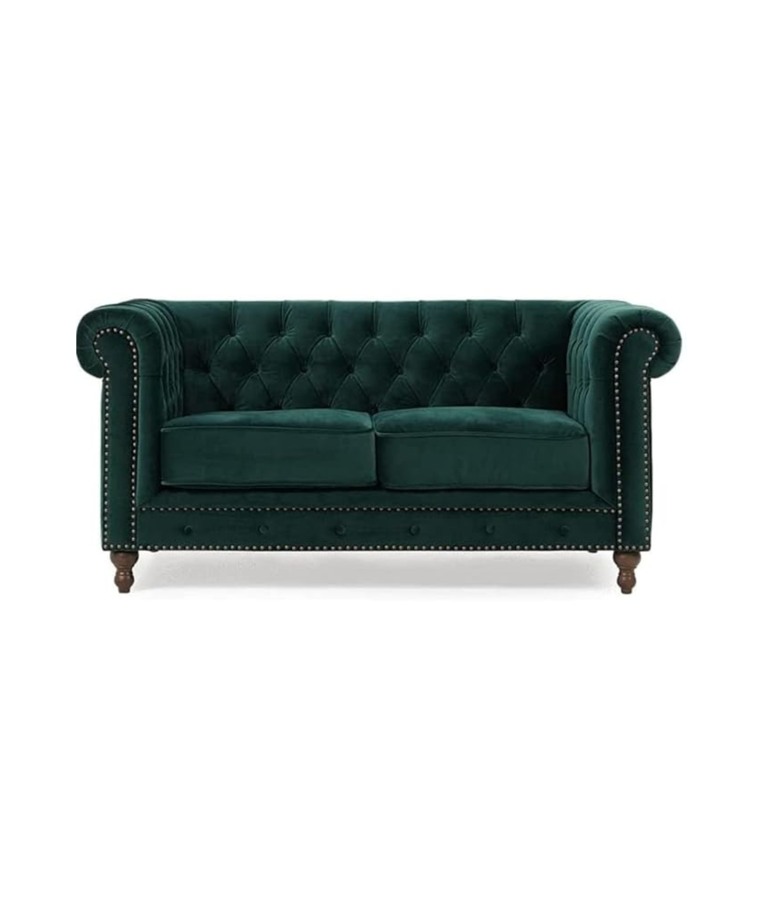 Elegant and Traditional 2 Seater Velvet Chesterfield Sofa Set (Green)