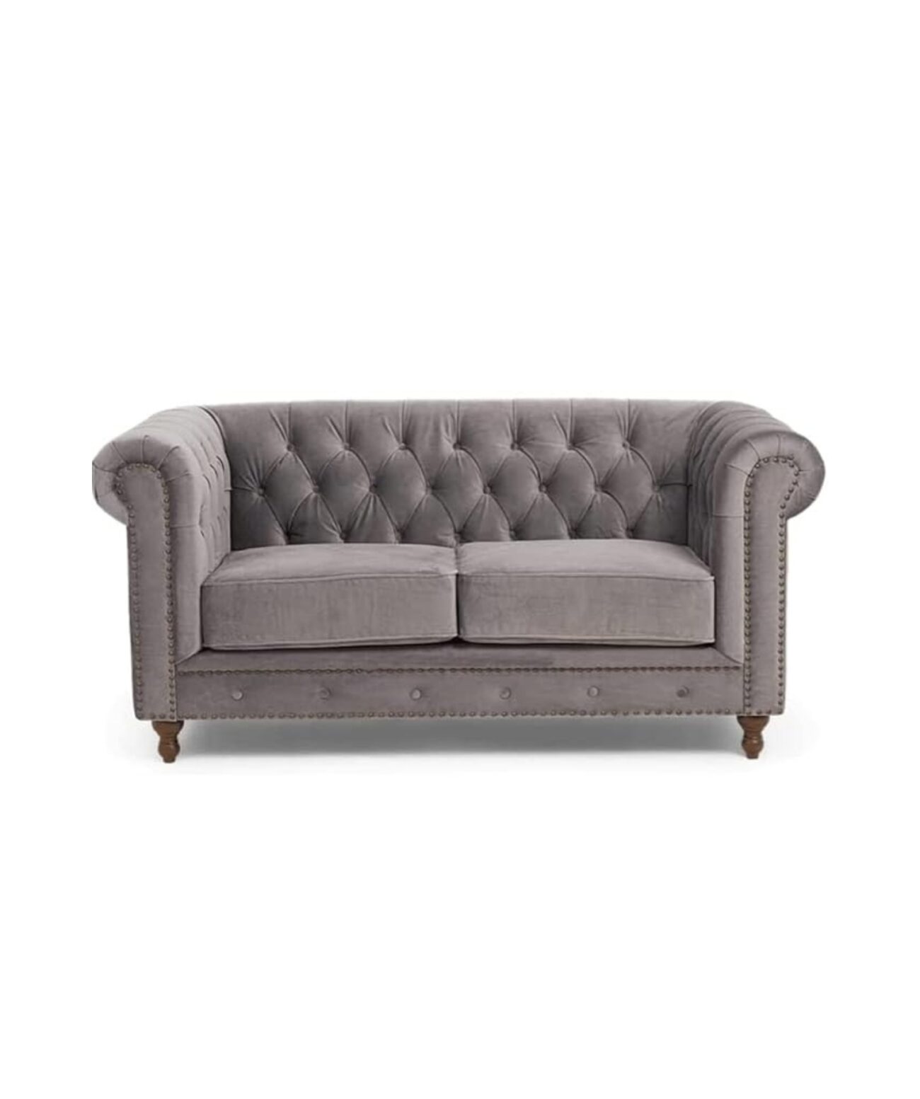 Elegant and Traditional 2 Seater Velvet Chesterfield Sofa Set (Grey)