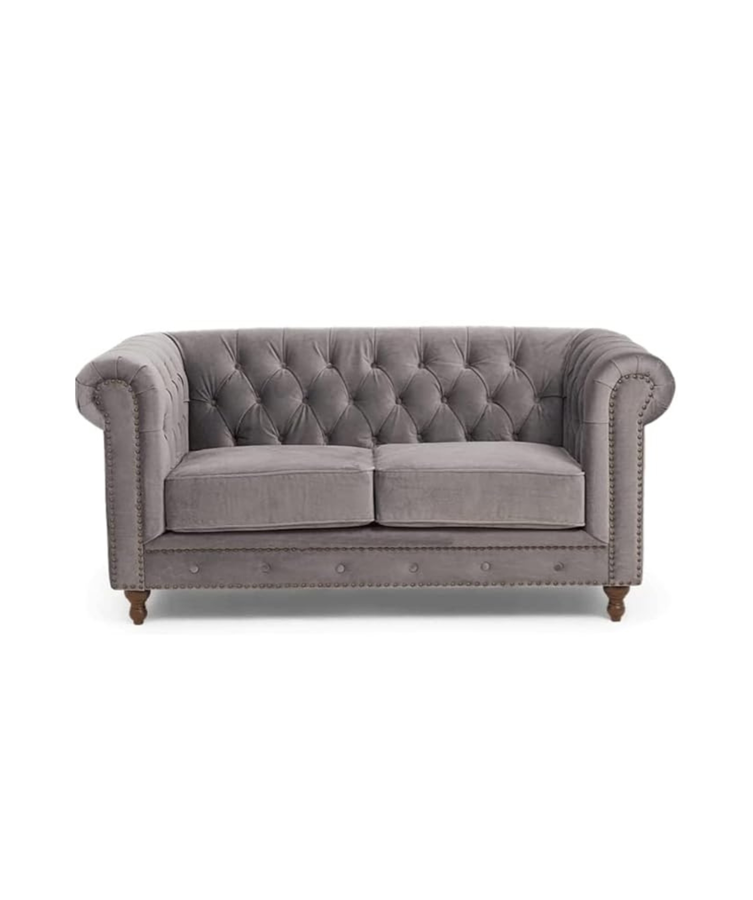 Elegant and Traditional 2 Seater Velvet Chesterfield Sofa Set (Grey)
