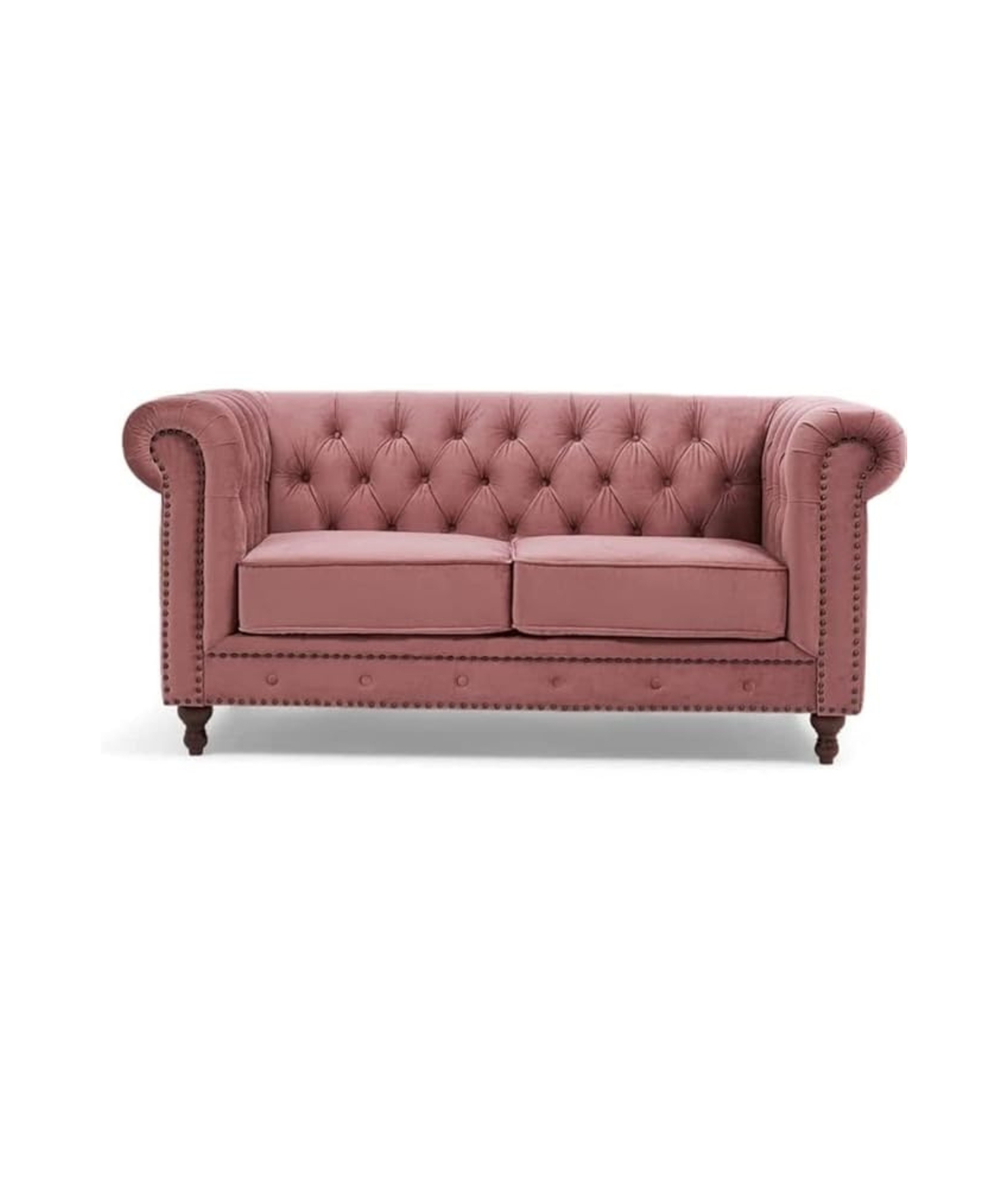 Elegant and Traditional 2 Seater Velvet Chesterfield Sofa Set (Pink)