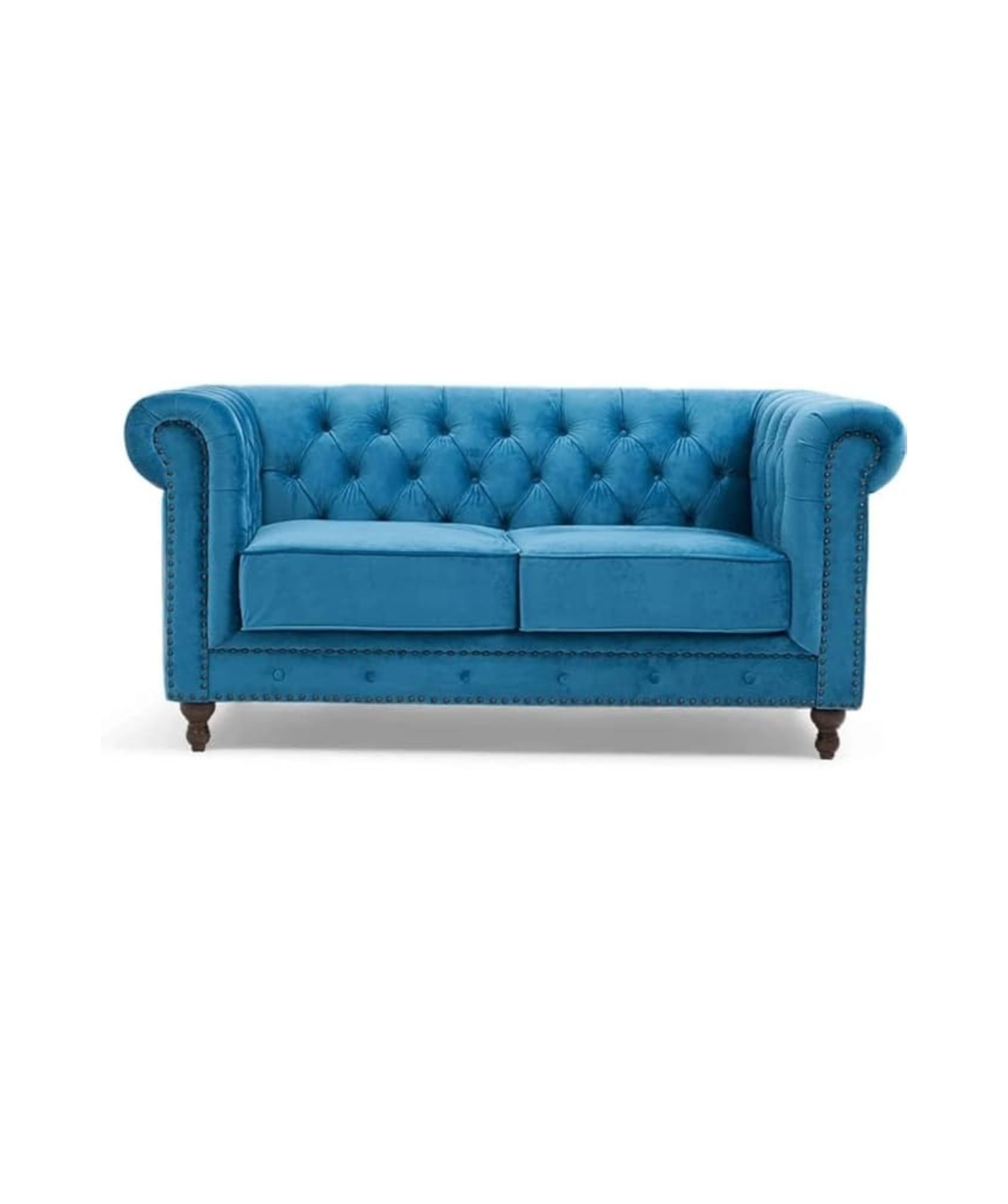 Elegant and Traditional 2 Seater Velvet Chesterfield Sofa Set (Ocean Blue)