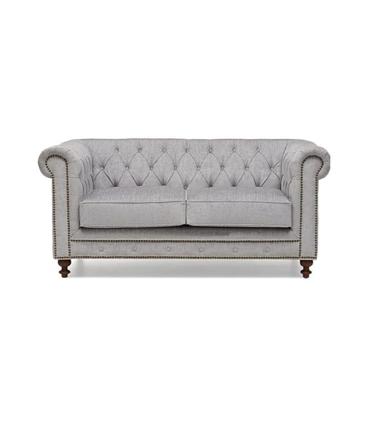 Elegant and Traditional 2 Seater Velvet Chesterfield Sofa Set (Light Grey)