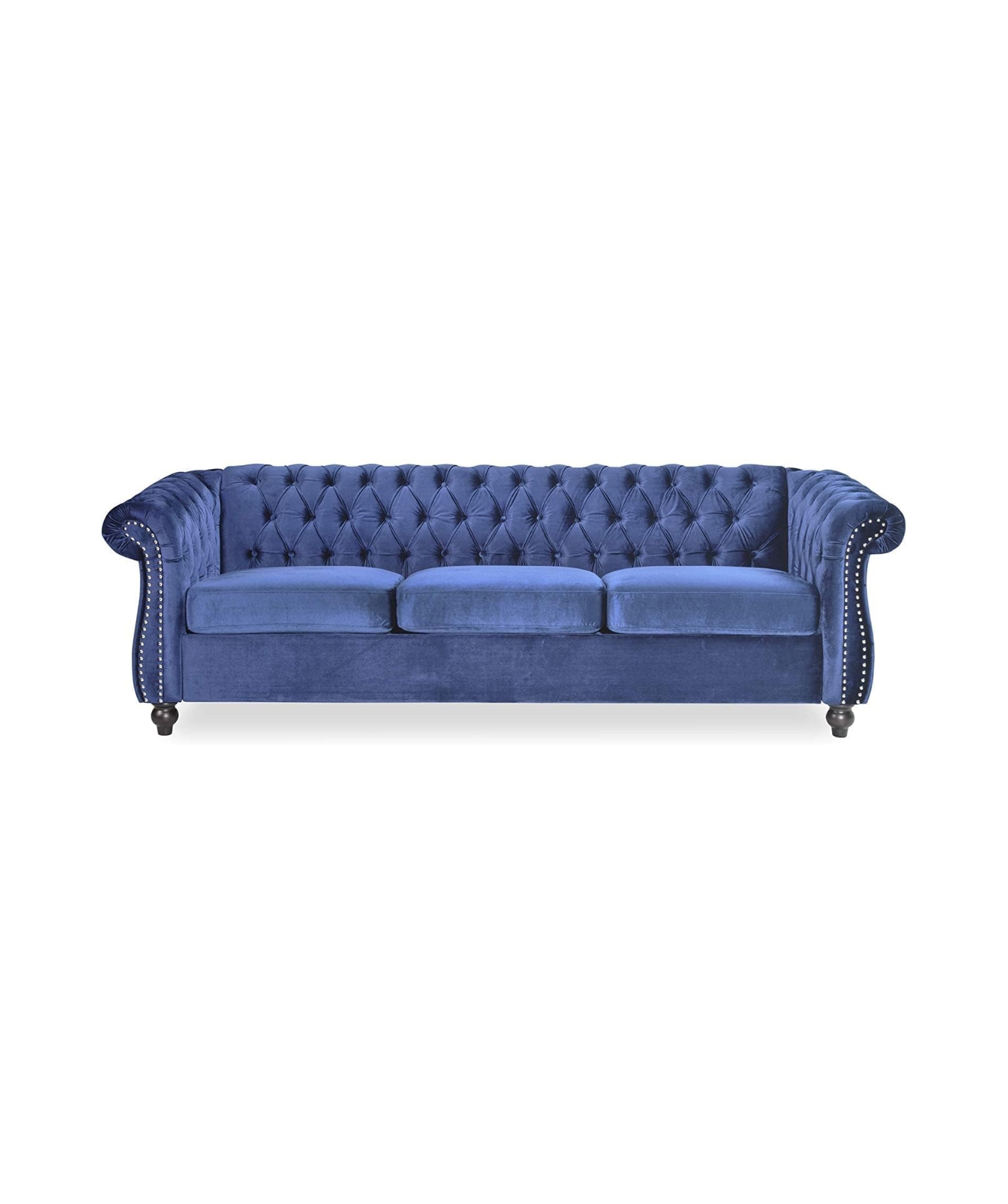 Modern & Classic 3 Seater Fabric & Valvet Tufted Chesterfield Sofa (Light Blue)