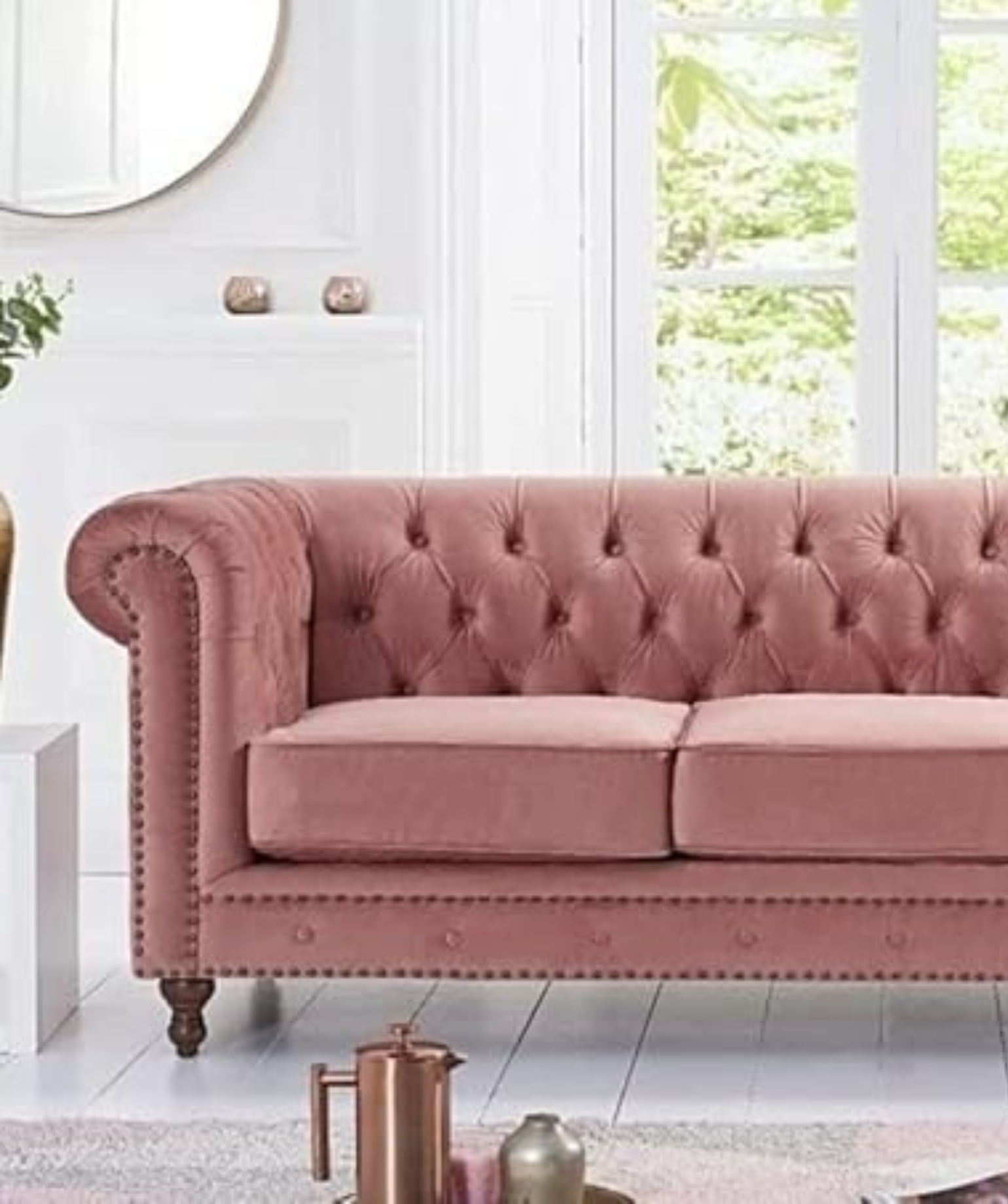 Modern & Classic Luxurious 3 Person seat Fabric & Velvet Tufted Chesterfield Luxury Sofa (Rose Pink). - Image 2