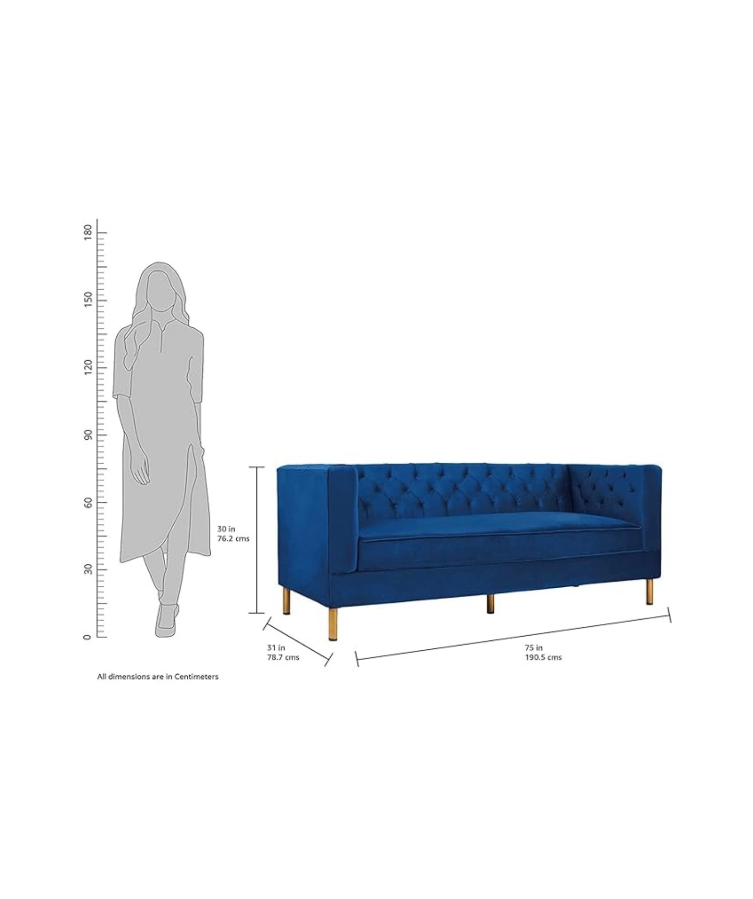 Modern & Beautiful 3 Seater Chesterfield Sofa Tufted Back Luxury and Traditional Sofa (Blue) - Image 2
