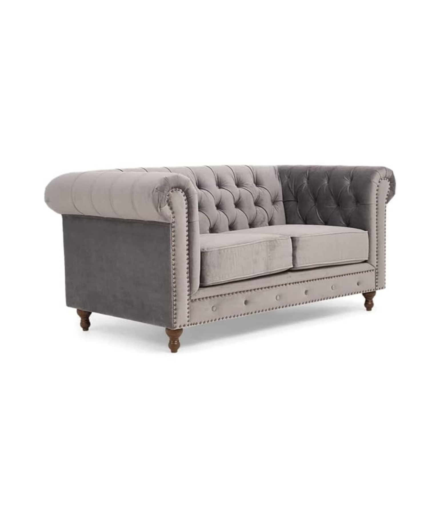 Elegant and Traditional 2 Seater Velvet Chesterfield Sofa Set (Grey) - Image 3