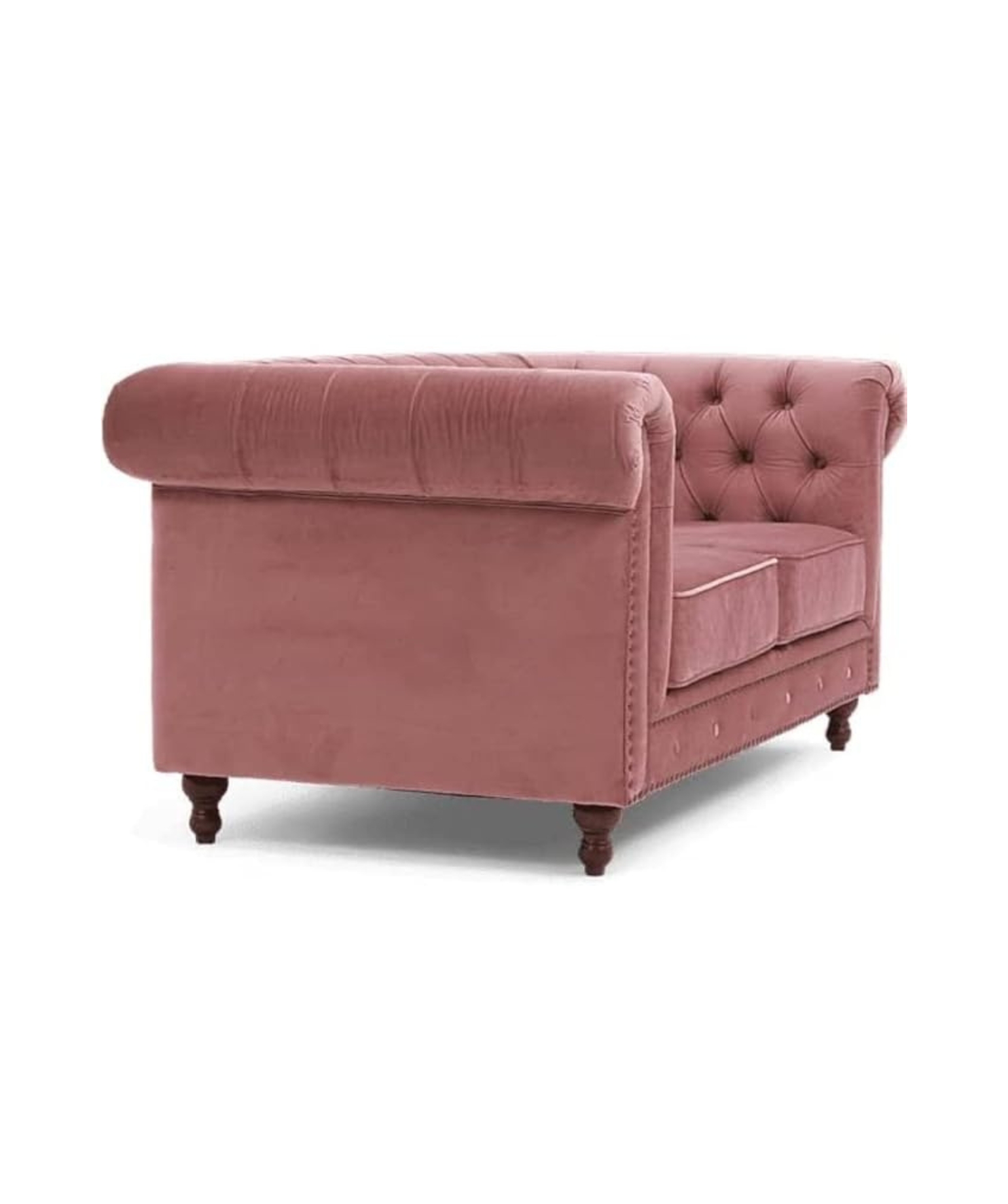 Elegant and Traditional 2 Seater Velvet Chesterfield Sofa Set (Pink) - Image 3