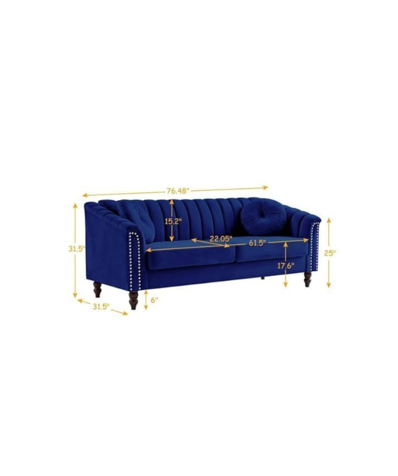 Luxurious & Traditional 3 Seater Hand Made Tufted Chesterfield Sofa & Wooden Leg Velvet for Sofa (Blue) - Image 3
