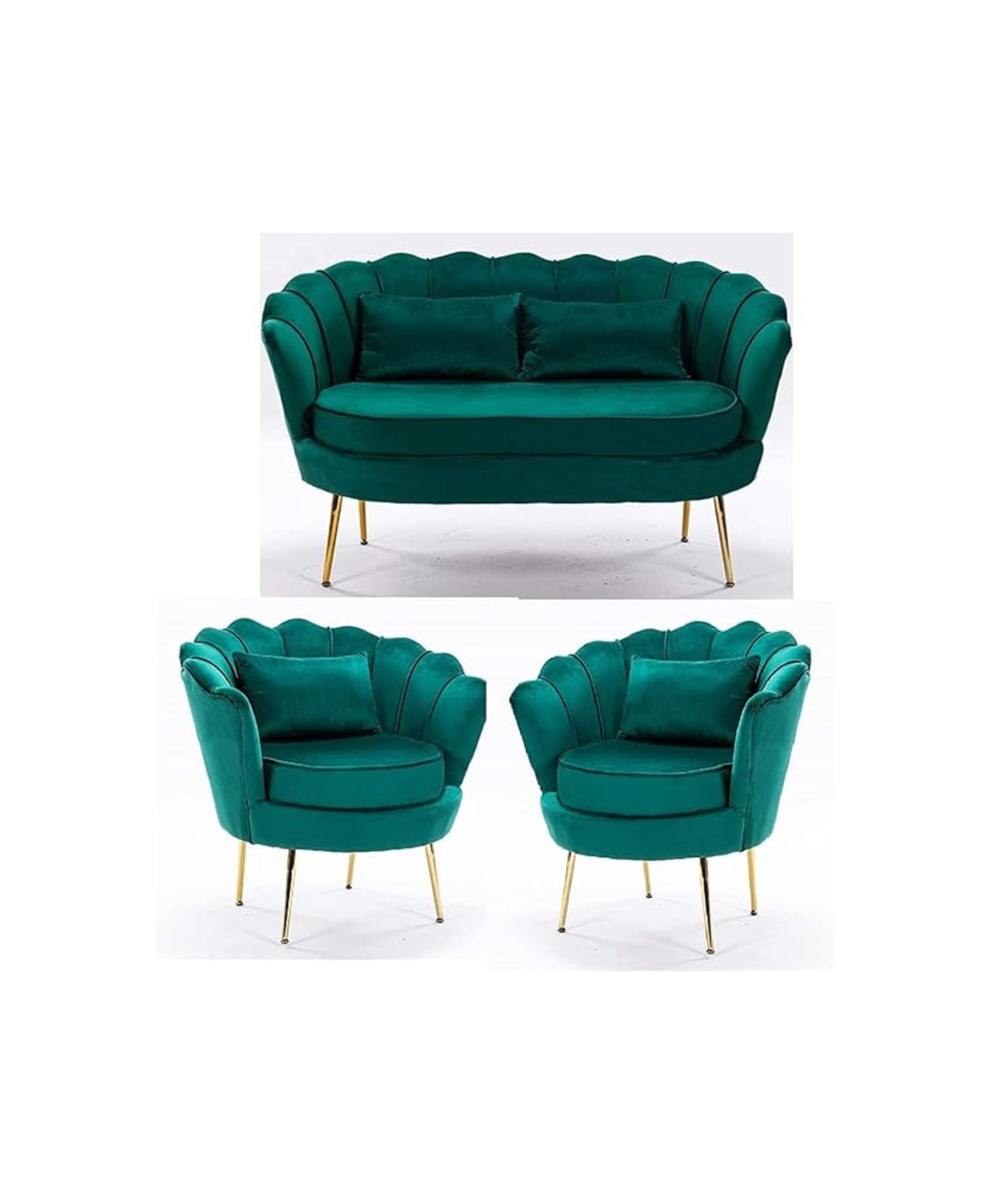 Traditional Sofa Set with Vertical Luxurious Chaise Tufting (Dark Green). - Image 4