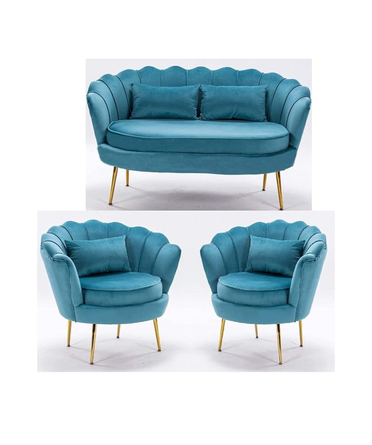 Traditional Sofa Set with Vertical Luxurious Chaise Tufting (Blue). - Image 3