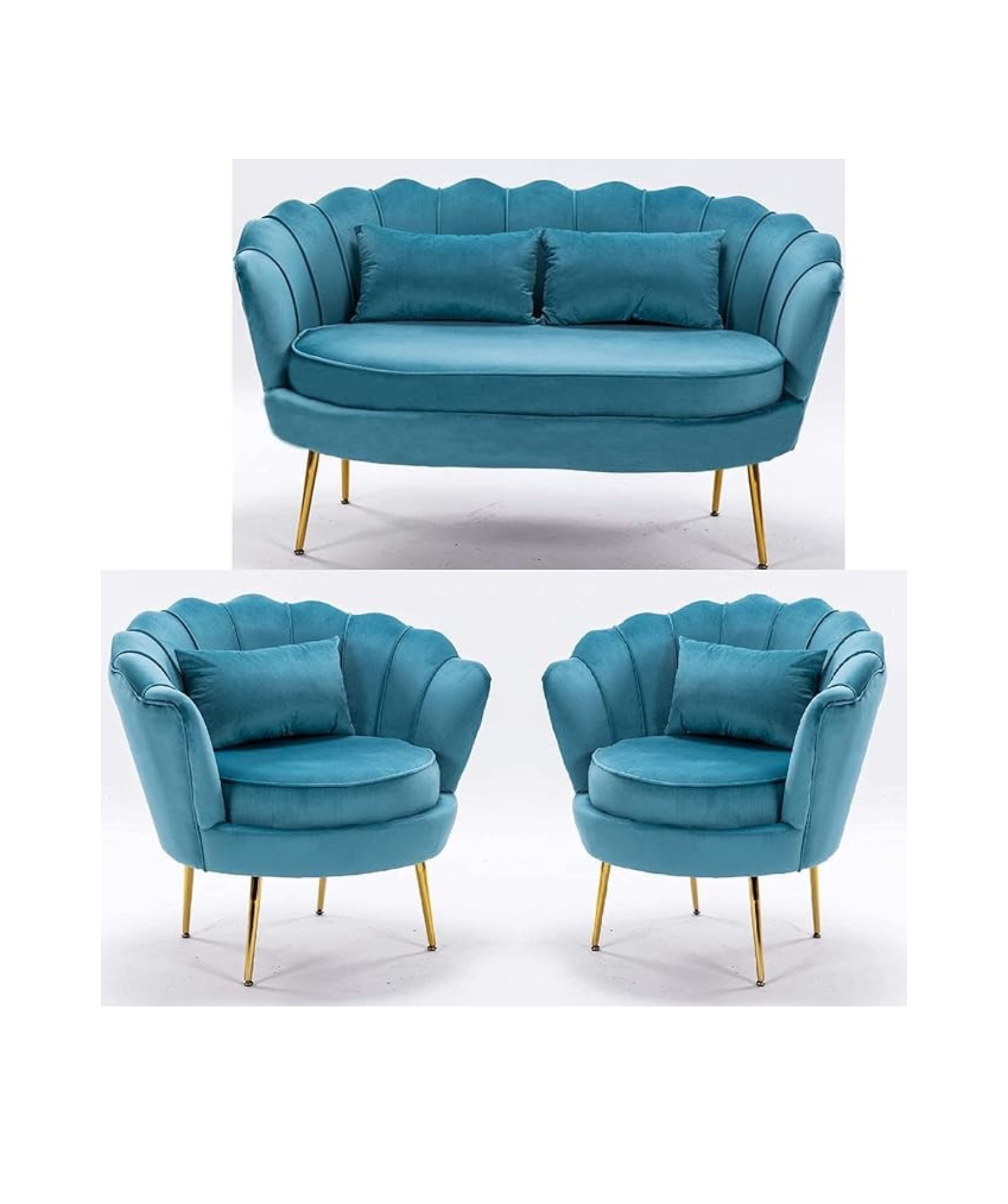 Traditional Sofa Set with Vertical Luxurious Chaise Tufting (Blue). - Image 3