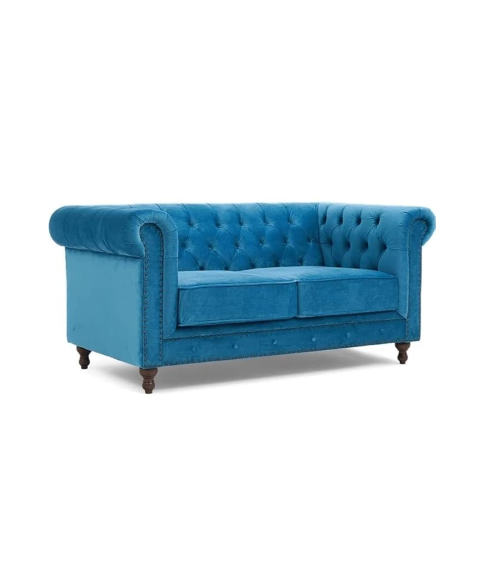 Elegant and Traditional 2 Seater Velvet Chesterfield Sofa Set (Ocean Blue) - Image 3