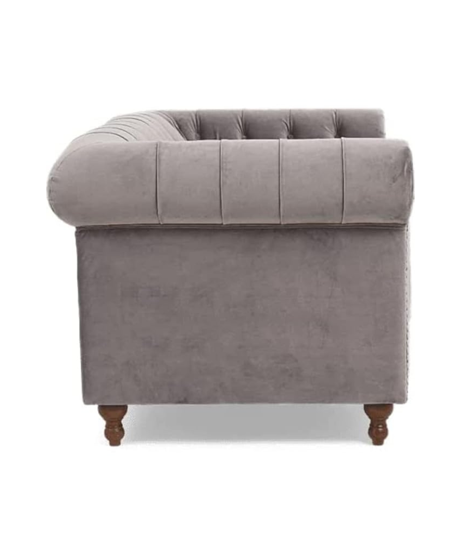 Elegant and Traditional 2 Seater Velvet Chesterfield Sofa Set (Grey) - Image 4