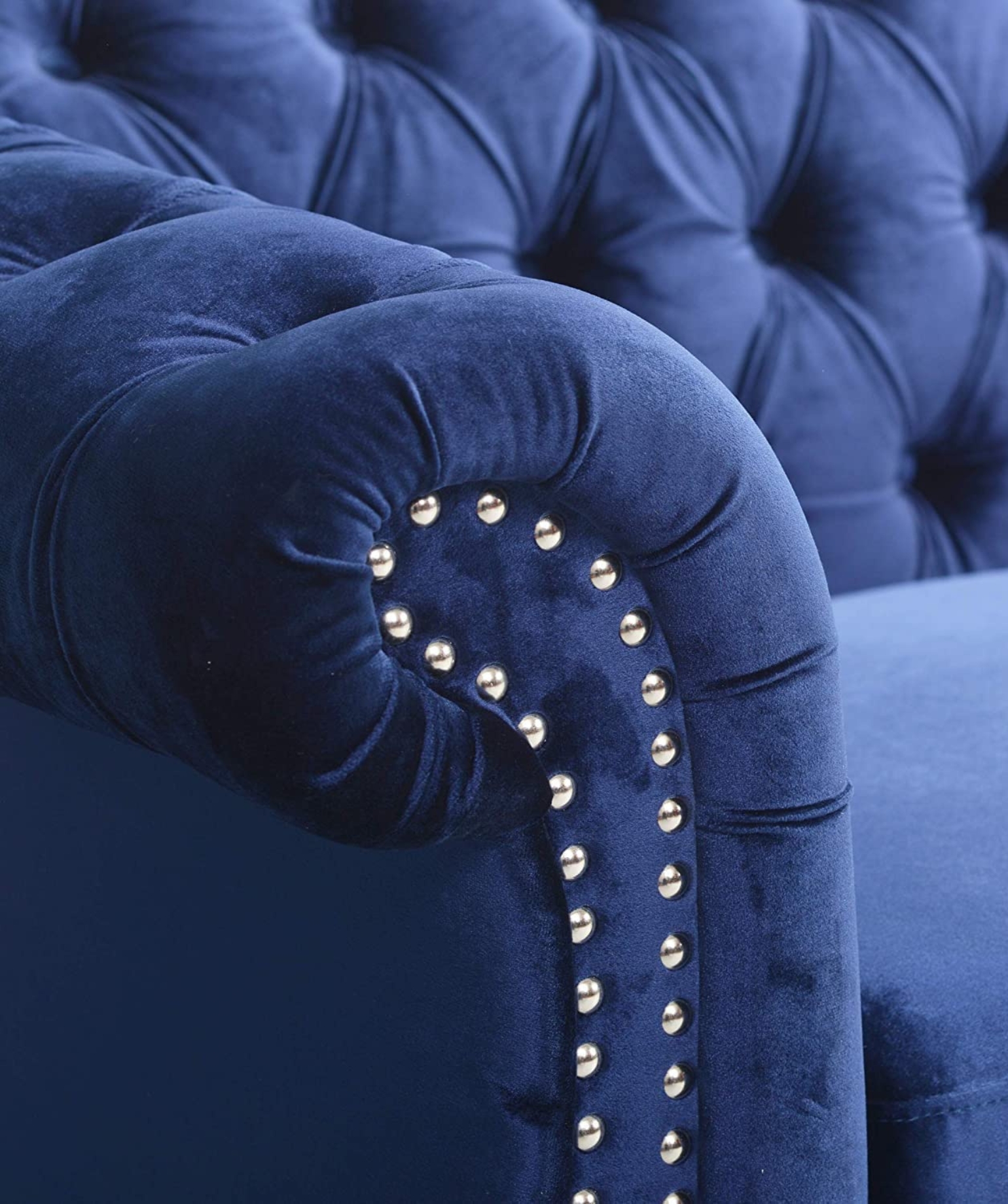 Modern & Classic 3 Seater Fabric & Valvet Tufted Chesterfield Sofa (Light Blue) - Image 4