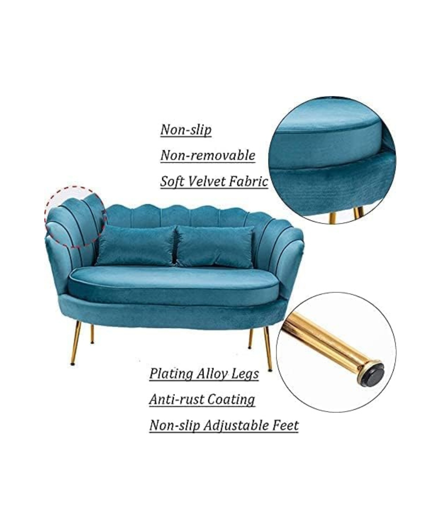 Traditional Sofa Set with Vertical Luxurious Chaise Tufting (Blue). - Image 6