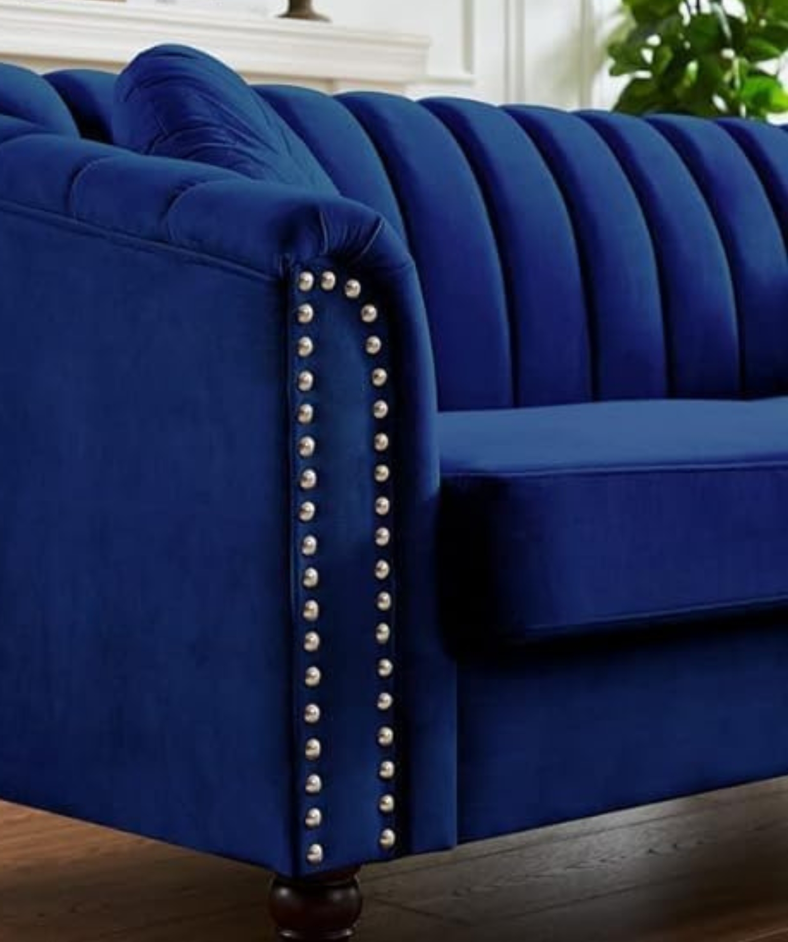 Luxurious & Traditional 3 Seater Hand Made Tufted Chesterfield Sofa & Wooden Leg Velvet for Sofa (Blue) - Image 5