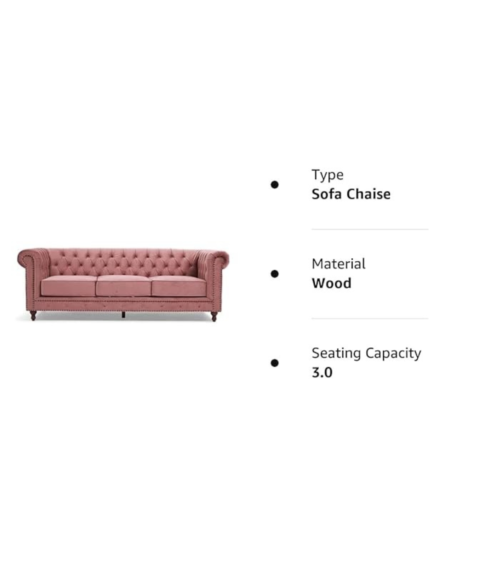 Modern & Classic Luxurious 3 Person seat Fabric & Velvet Tufted Chesterfield Luxury Sofa (Rose Pink). - Image 6