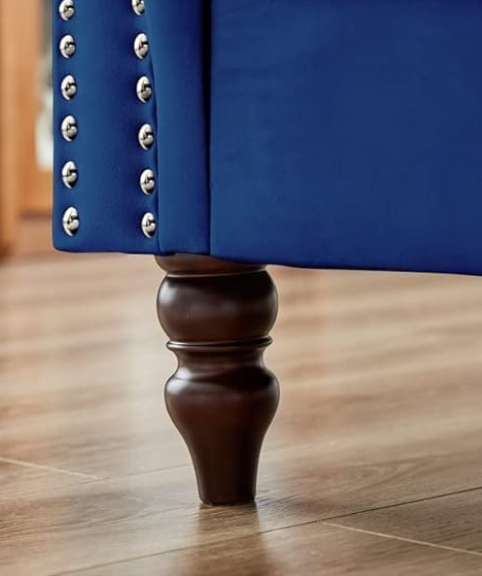 Luxurious & Traditional 3 Seater Hand Made Tufted Chesterfield Sofa & Wooden Leg Velvet for Sofa (Blue) - Image 6