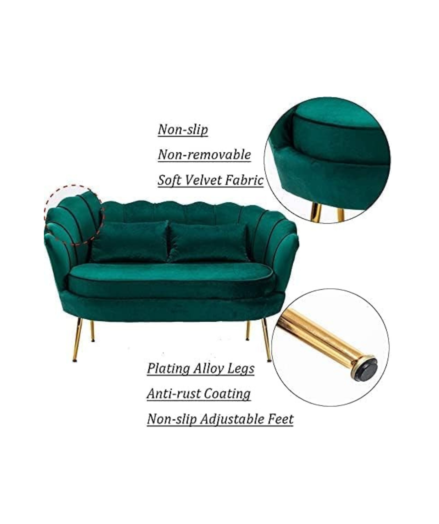 Traditional Sofa Set with Vertical Luxurious Chaise Tufting (Dark Green). - Image 5