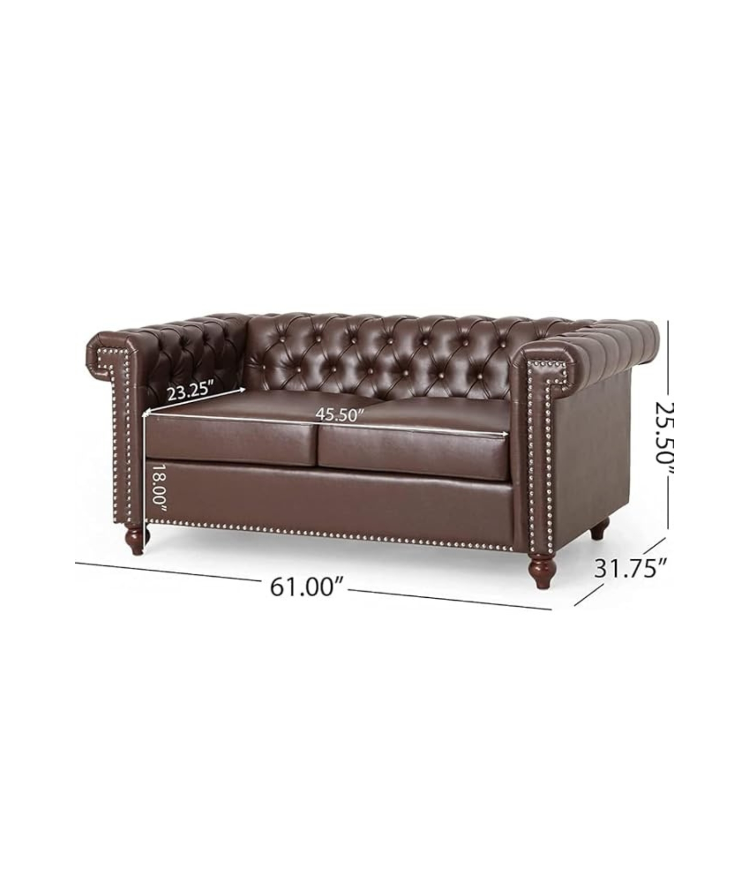Elegant and Traditional 2 Seater Chesterfield Sofa Set (Brown) - Image 3