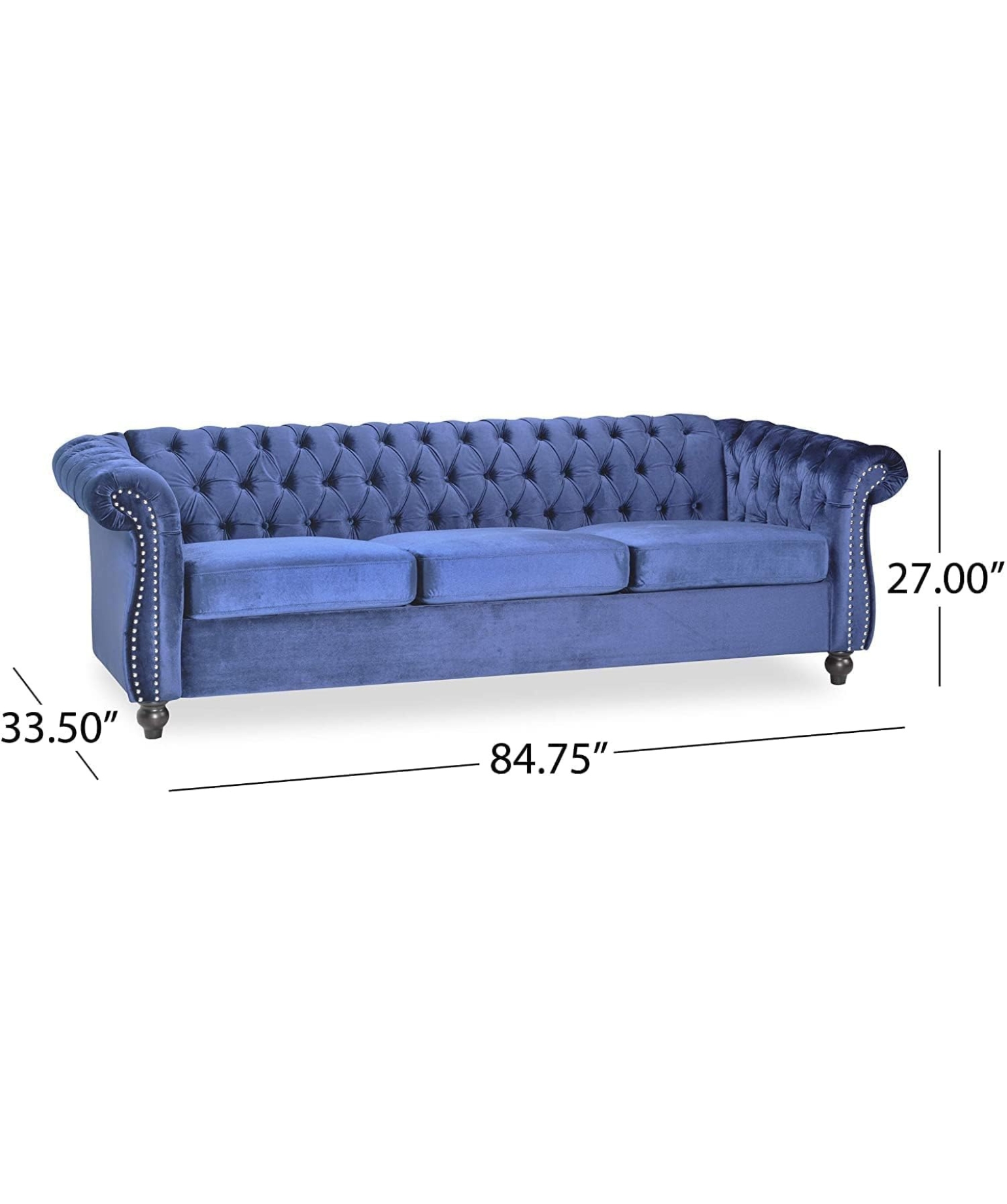 Modern & Classic 3 Seater Fabric & Valvet Tufted Chesterfield Sofa (Light Blue) - Image 7