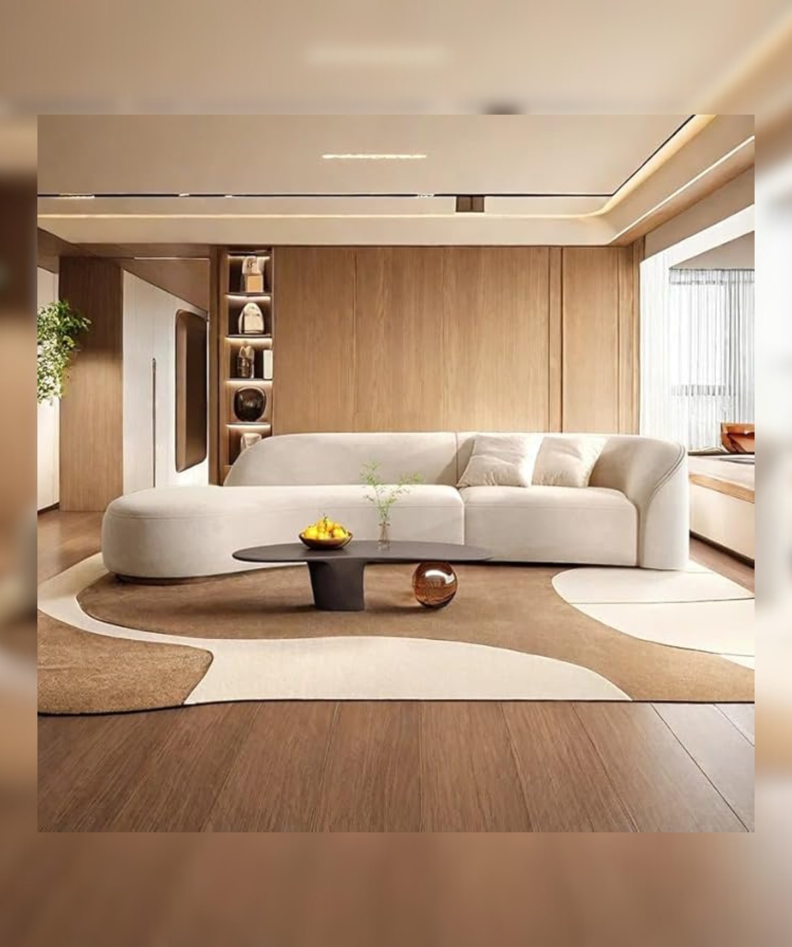 10.24 inch Modern Futuristic J- Style Curved Velvet Sofa (Cream) - Image 3
