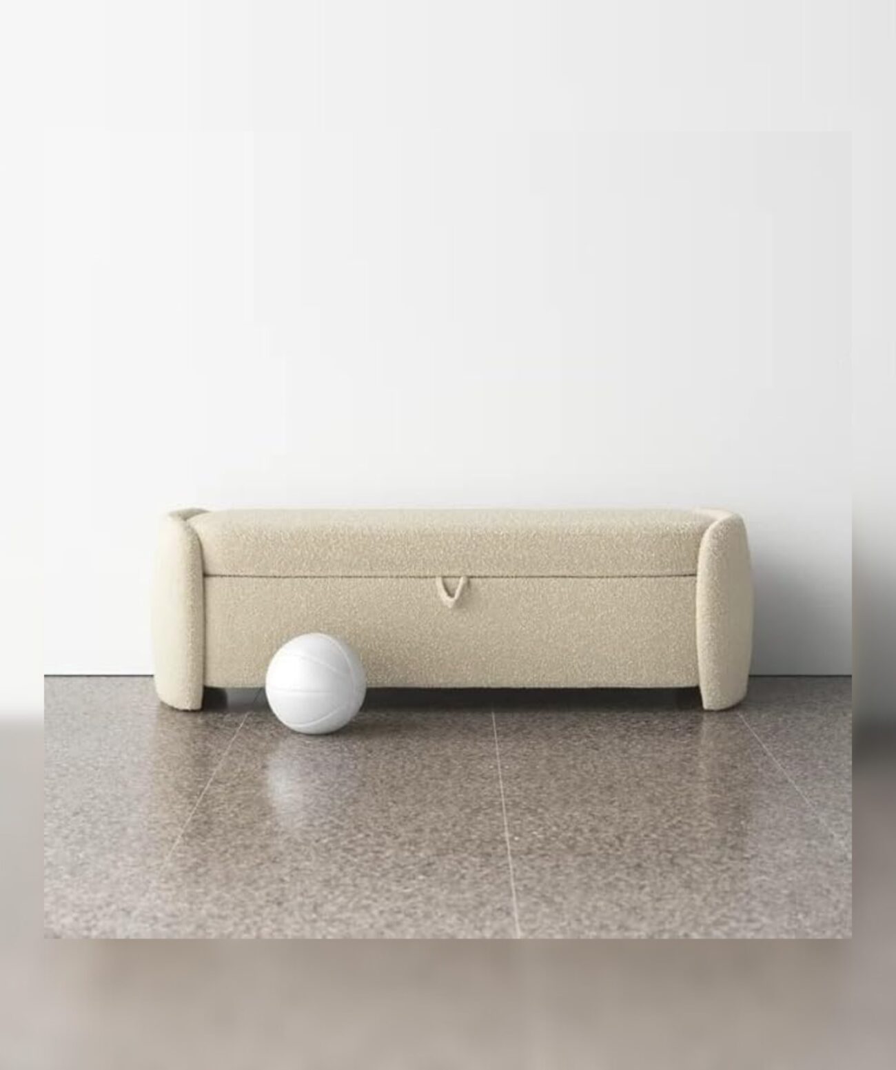 Mid-Century Modern Japandi Boucle Fabric Storage Bench Ottoman (Beige 2)