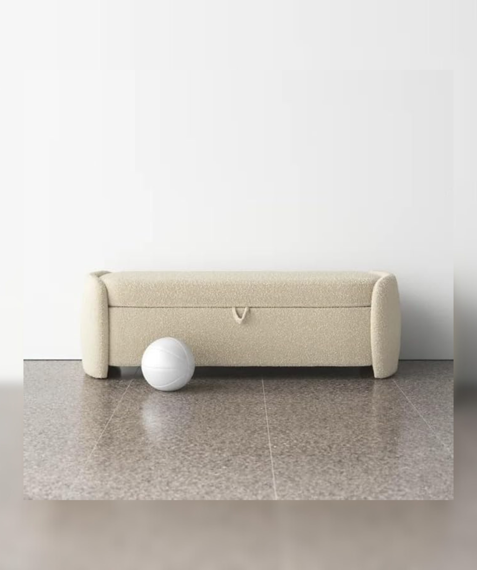 Mid-Century Modern Japandi Boucle Fabric Storage Bench Ottoman (Beige 2)