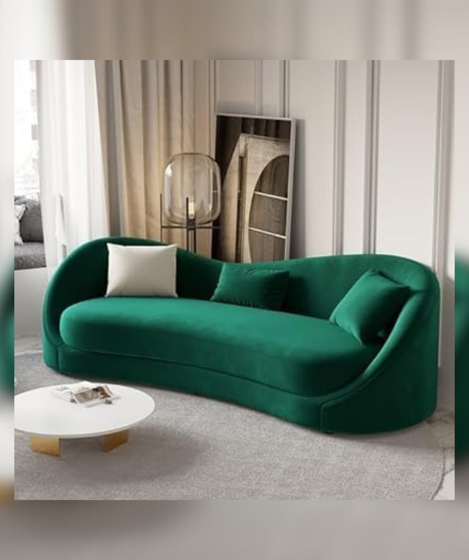 Velvet Upholstered Sofa 3-Seater Sofa (Green)