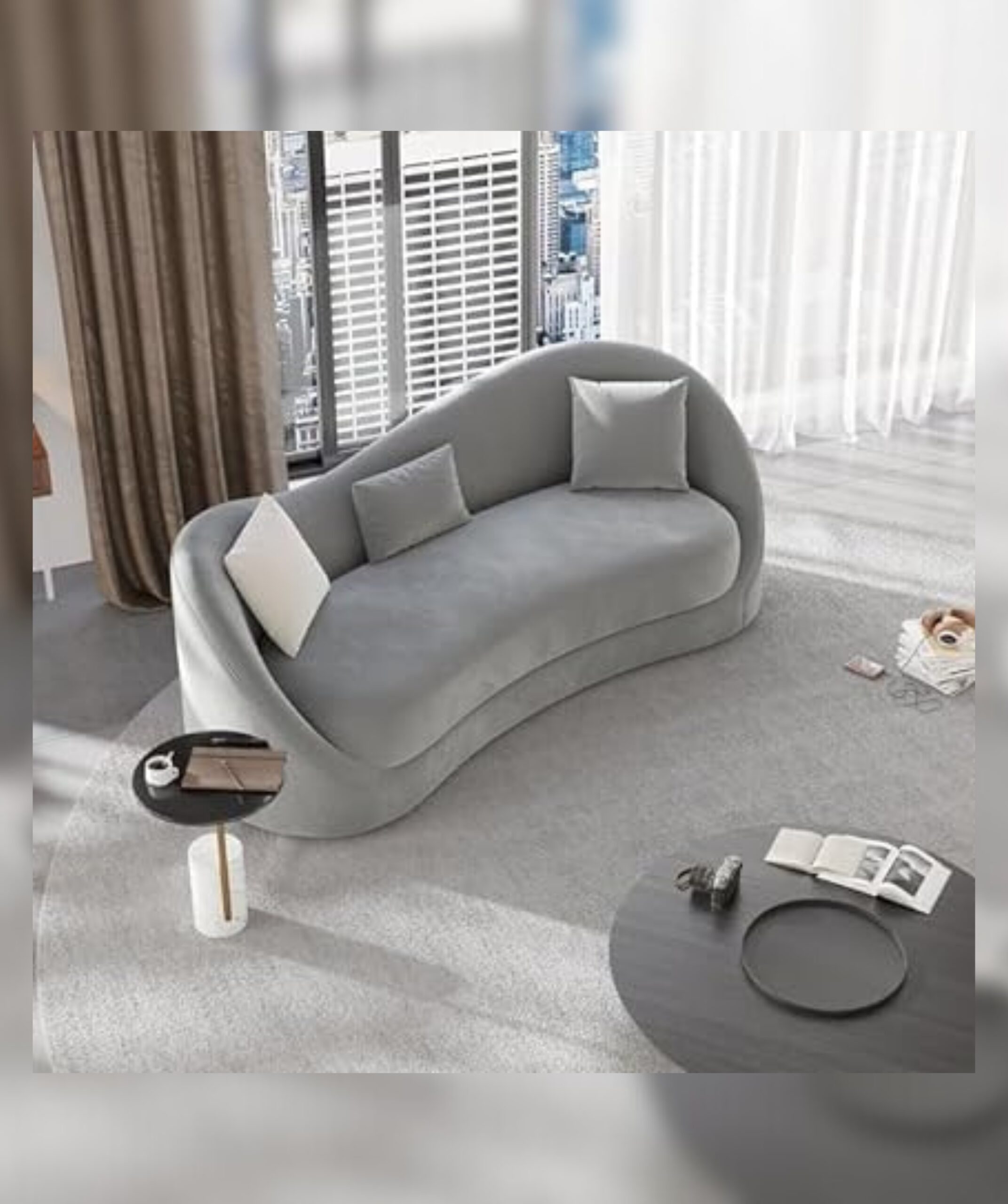 Velvet Upholstered Sofa 3-Seater Sofa (Grey)