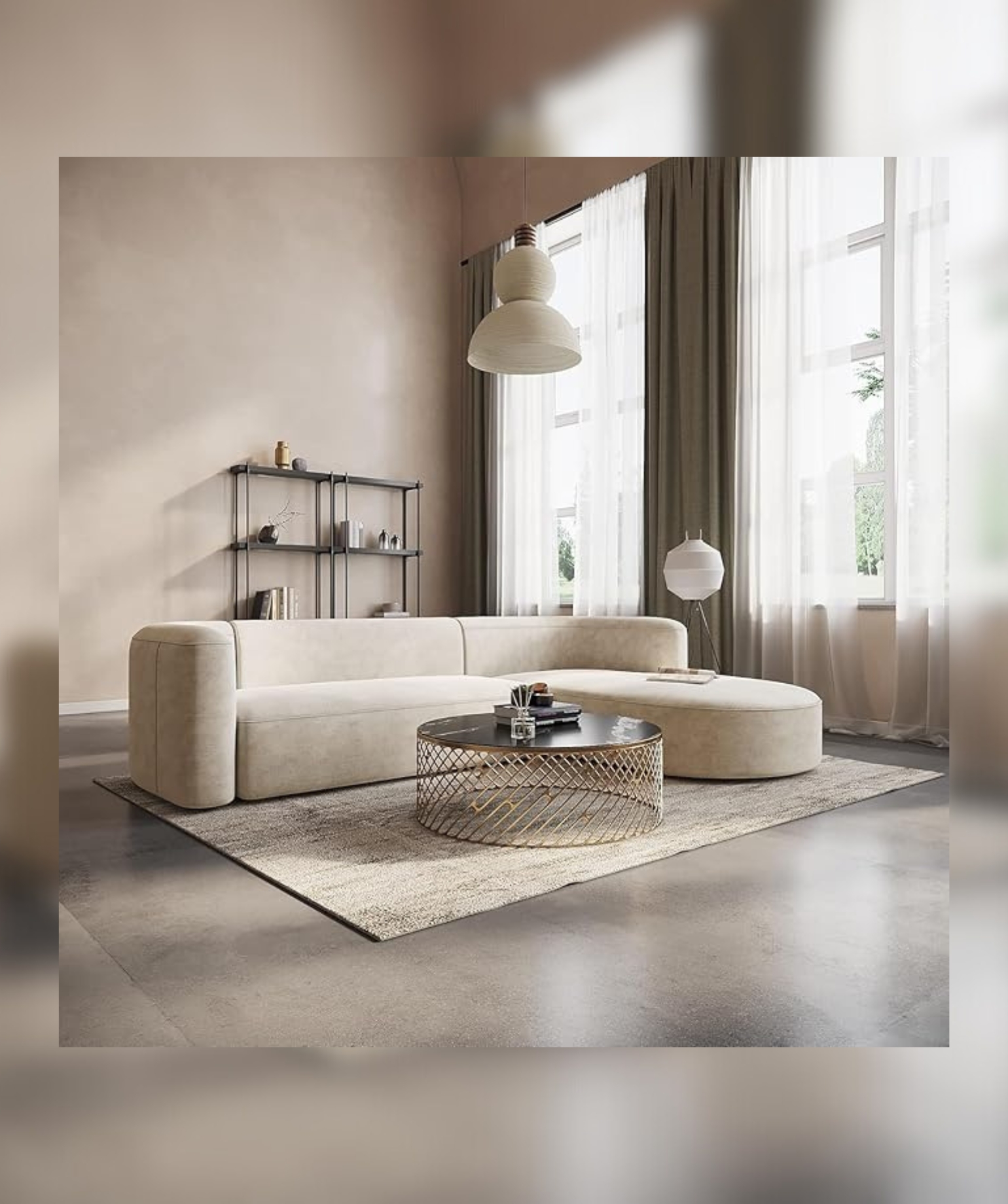 Luxury Modern Tight Curved Back Velvet Sofa (L-Shape Chaise, Cream)