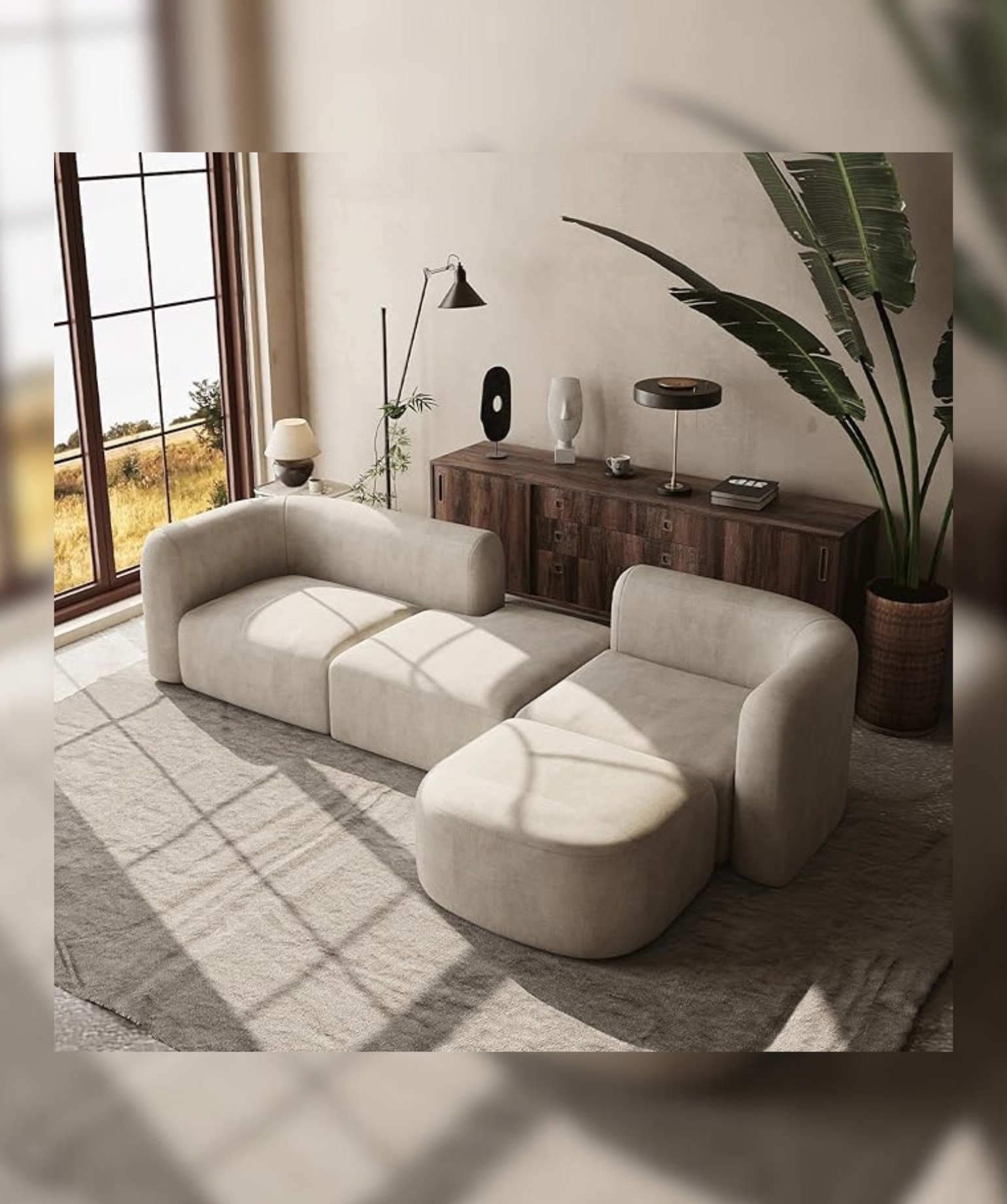 WoodCrafted Modern Futuristic Sectional Sofa for Living Room, Hallways (Cream)