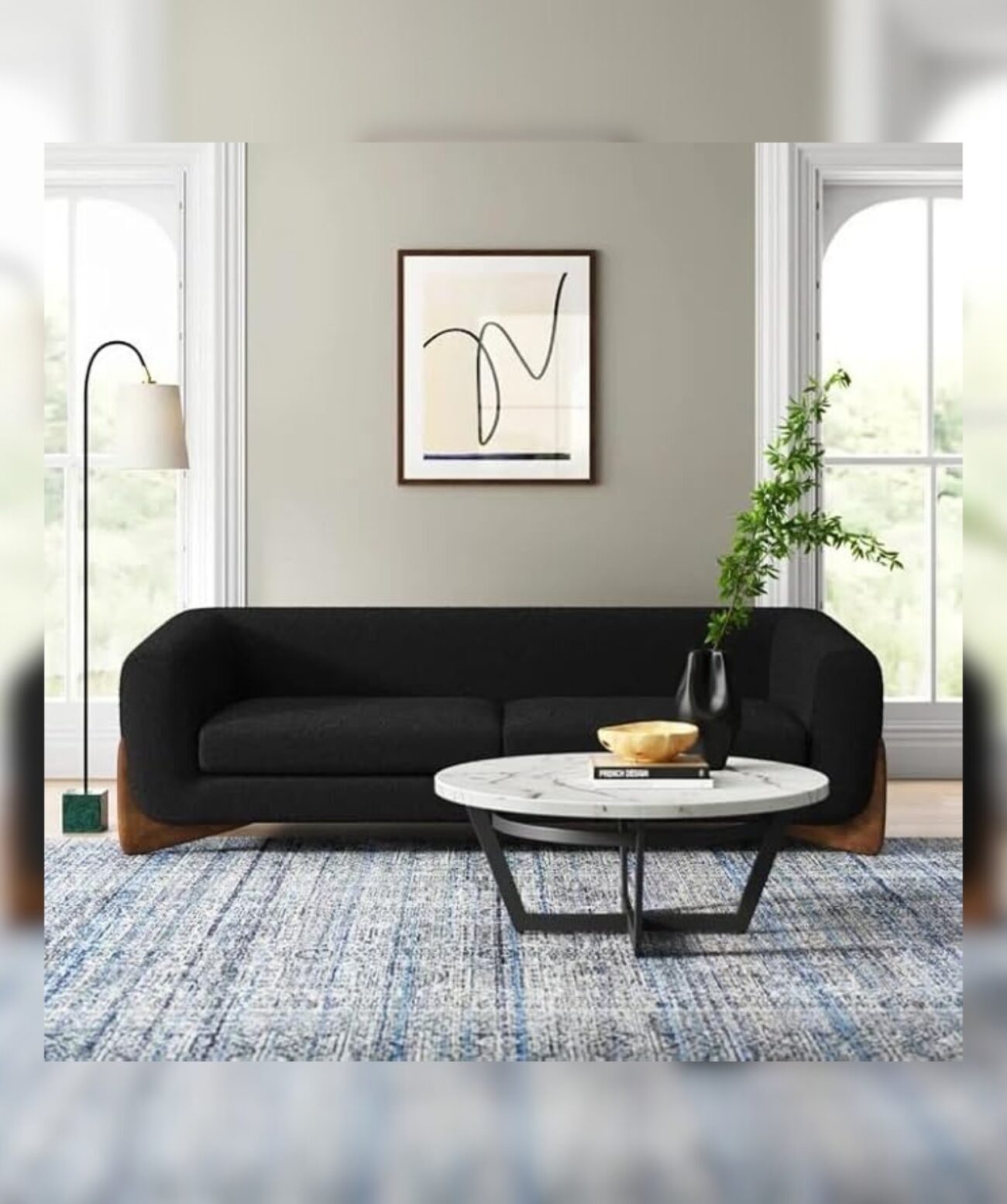 Velvet Contemperory Sofa with Cushion Chaise Lounge Sectional Sofa (Black)