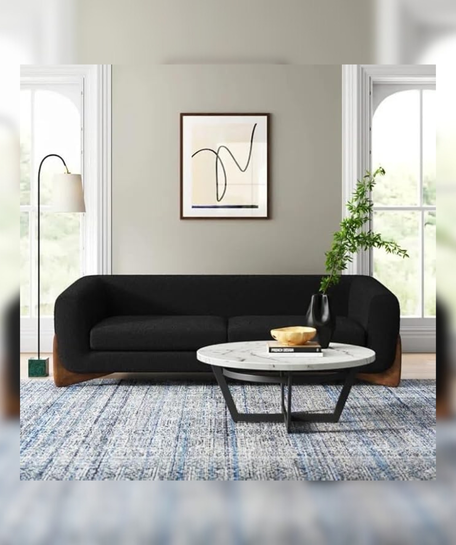 Velvet Contemperory Sofa with Cushion Chaise Lounge Sectional Sofa (Black)