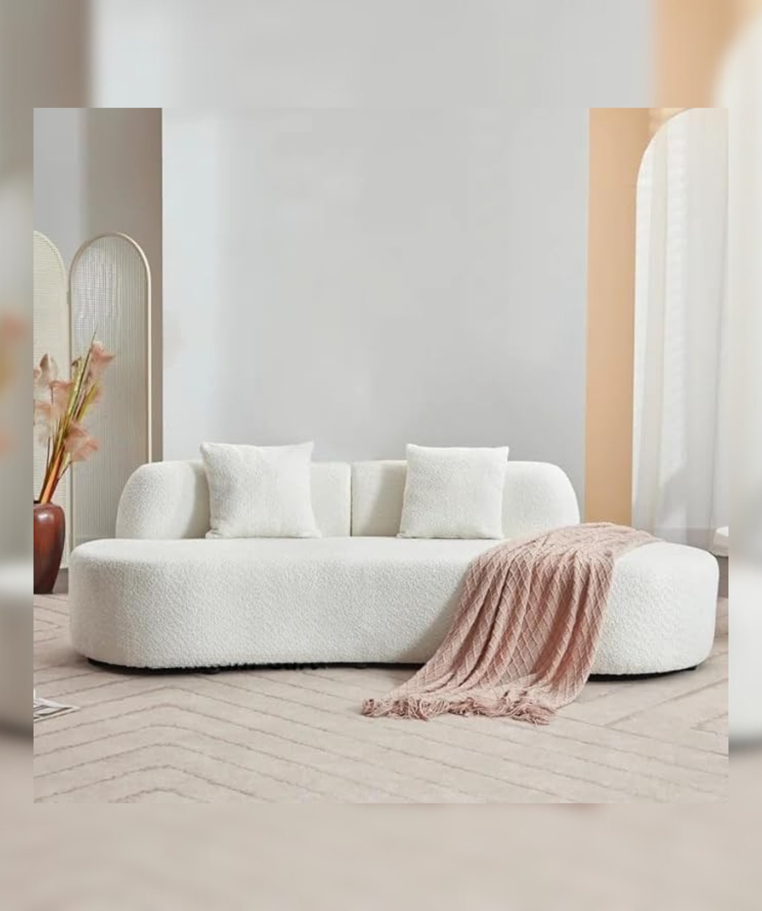 Velvet Contemperory Sofa with Cushion Chaise Lounge Sectional Sofa (Boucle Teddy Fabric White)