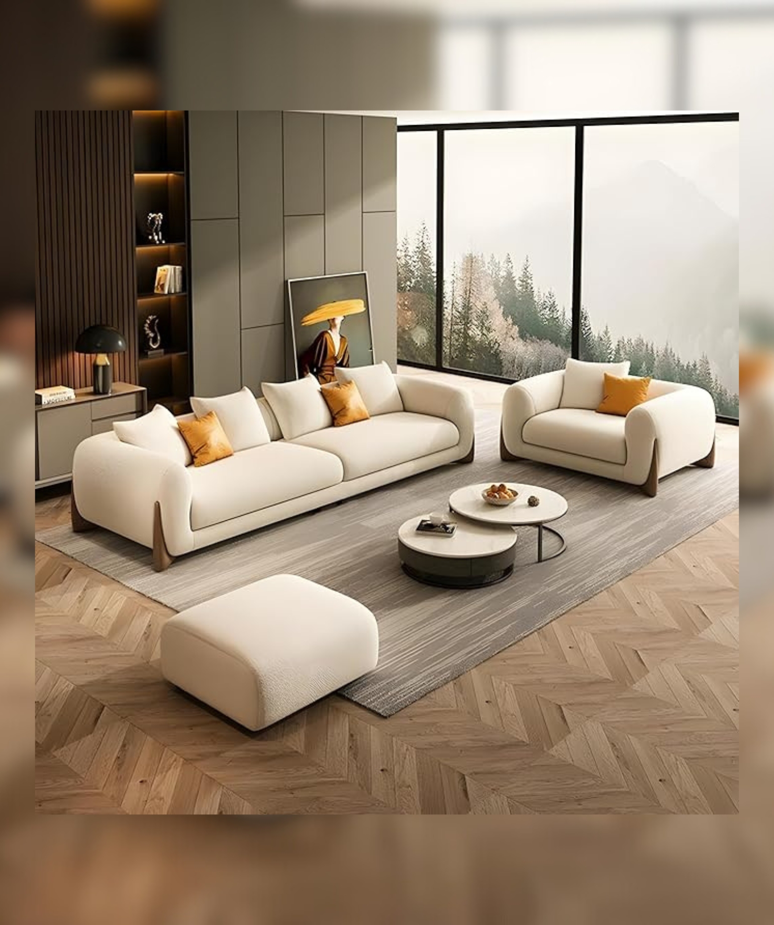 Velvet Contemperory Sofa with Cushion Chaise Lounge Sectional Sofa (3+1+1 Boucle Teddy Fabric Sofa)