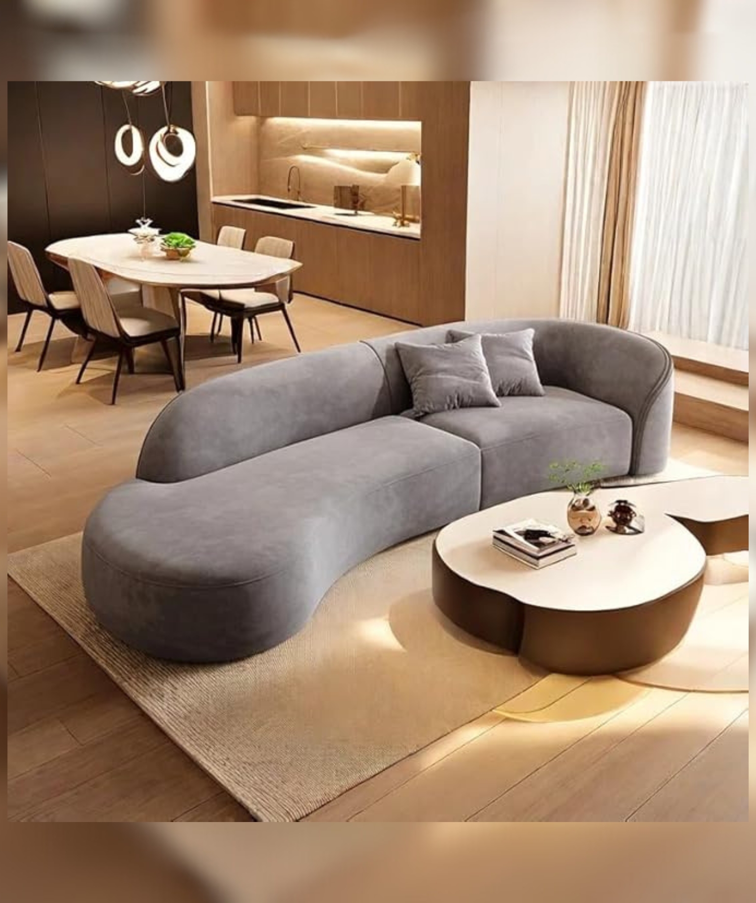 110.24 inch Modern Futuristic J- Style Curved Velvet Sofa (Grey)