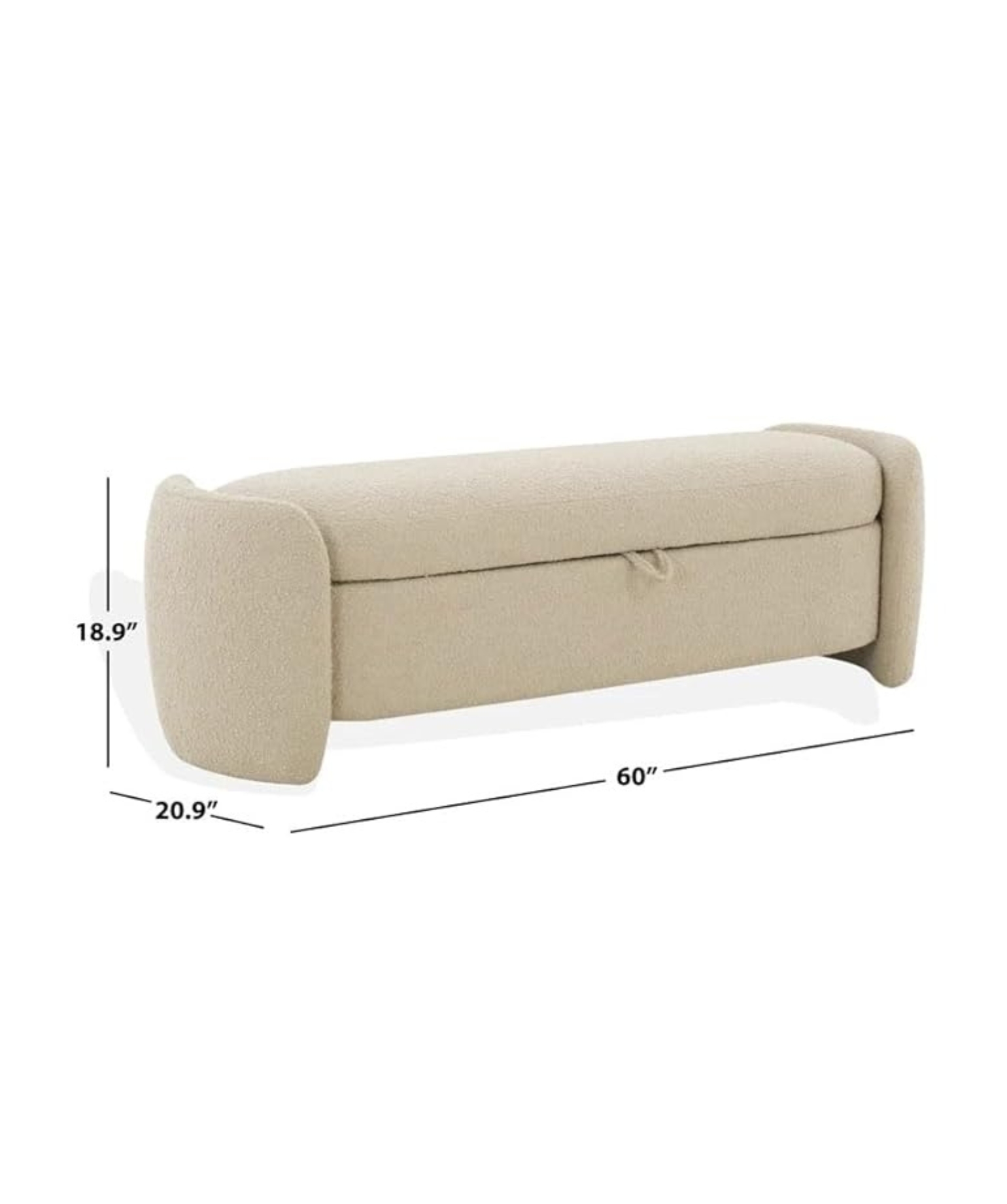 Mid-Century Modern Japandi Boucle Fabric Storage Bench Ottoman (Beige 2) - Image 2