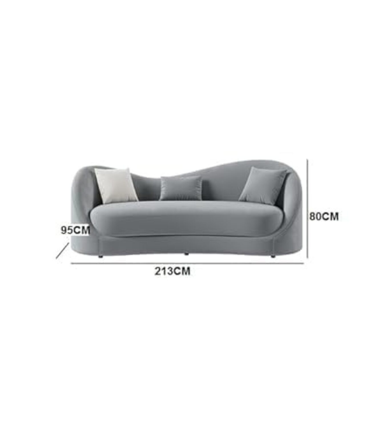 Velvet Upholstered Sofa 3-Seater Sofa (Grey) - Image 2