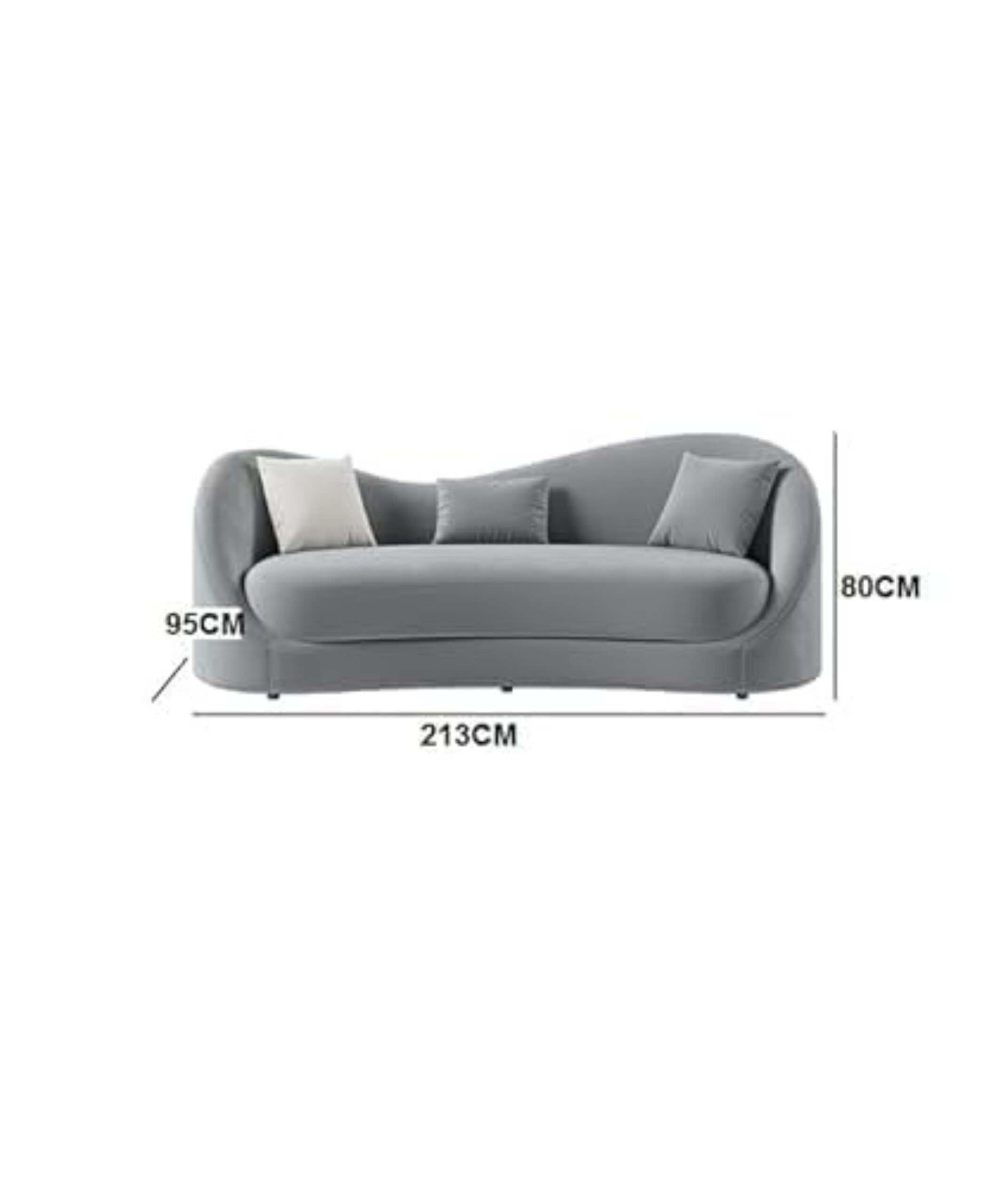 Velvet Upholstered Sofa 3-Seater Sofa (Grey) - Image 2