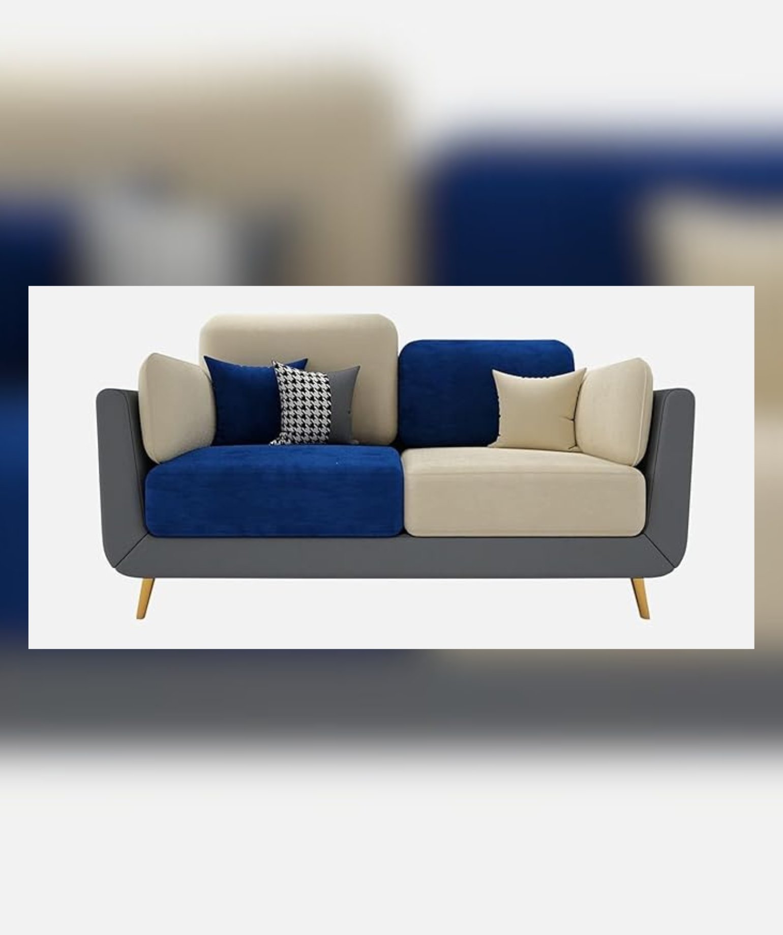 Stylish & Modern Heavy Duty & Luxurious Traditional (2 Seater Blue & Beige) - Image 2