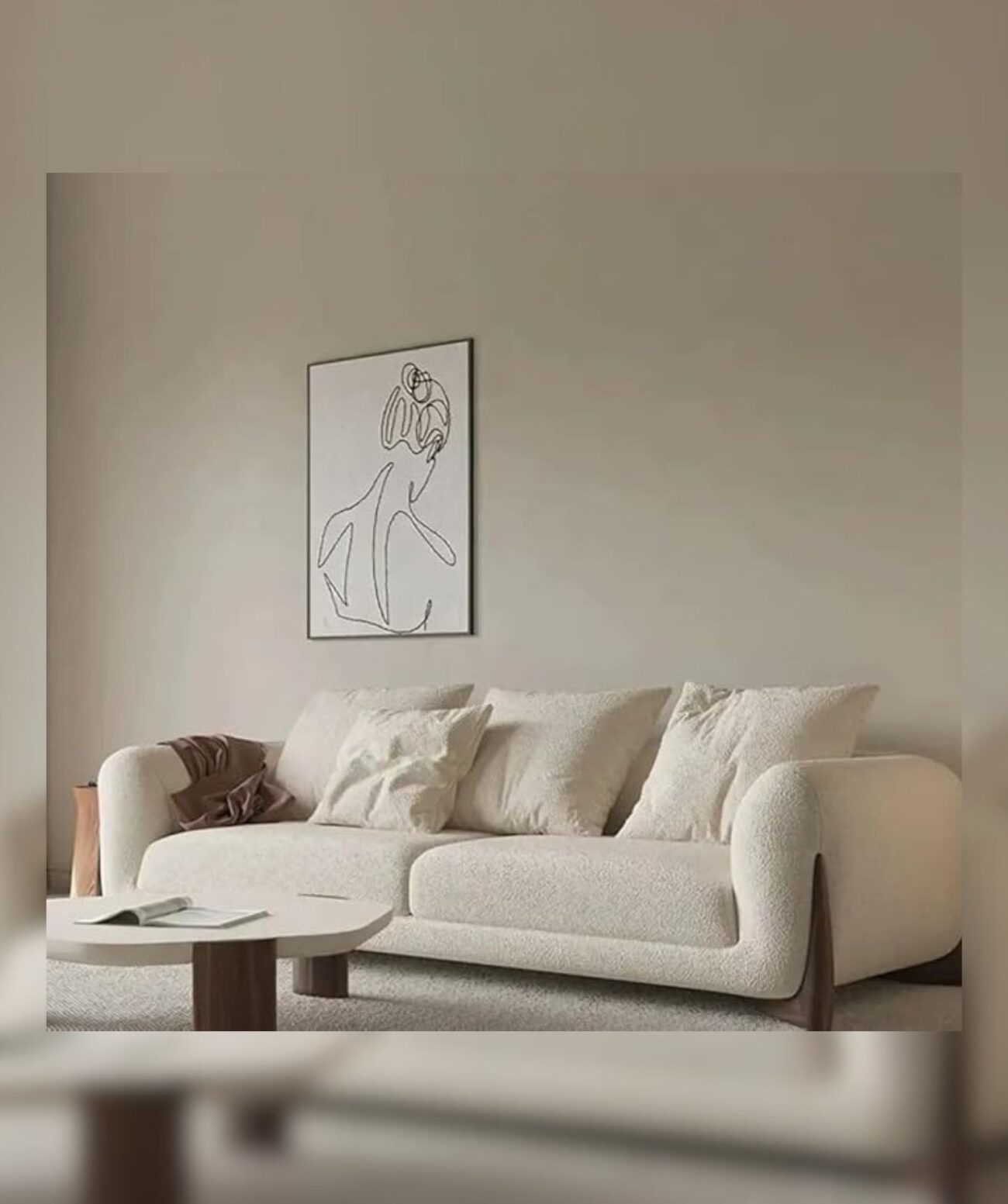 Velvet Contemperory Sofa with Cushion Chaise Lounge Sectional Sofa Set (Boucle Teddy Fabric Sofa, Three Seater) - Image 2
