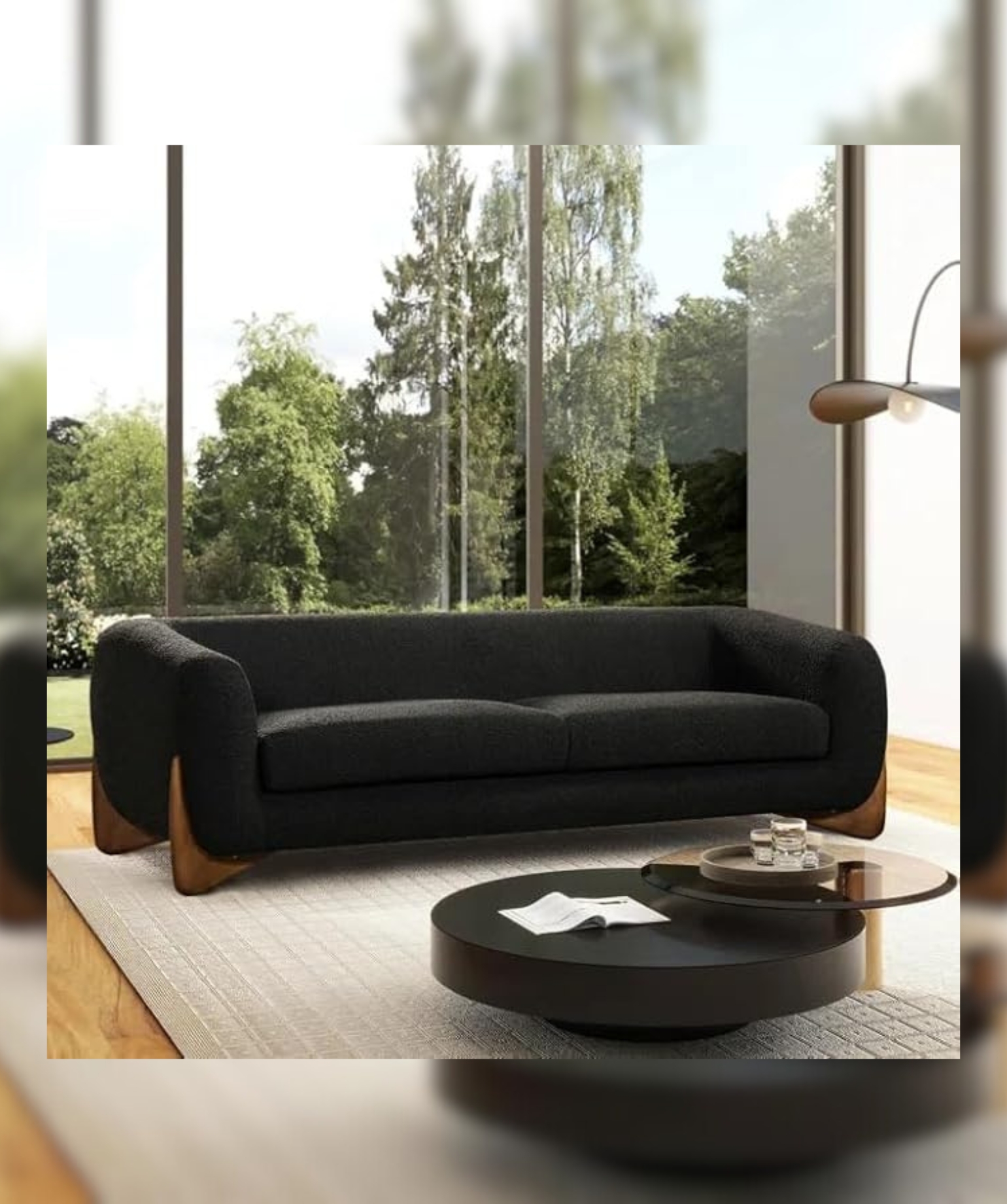 Velvet Contemperory Sofa with Cushion Chaise Lounge Sectional Sofa (Black) - Image 2