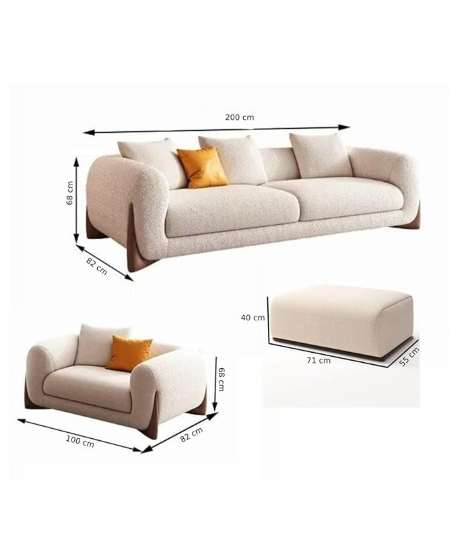 Velvet Contemperory Sofa with Cushion Chaise Lounge Sectional Sofa (3+1+1 Boucle Teddy Fabric Sofa) - Image 2